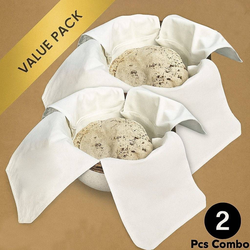     			Cotton Double Layer Roti Clothes Wrap with Flaps, Cotton Cloth for Chapati Solid Roti Square Flap Cover (Off- White, 2)