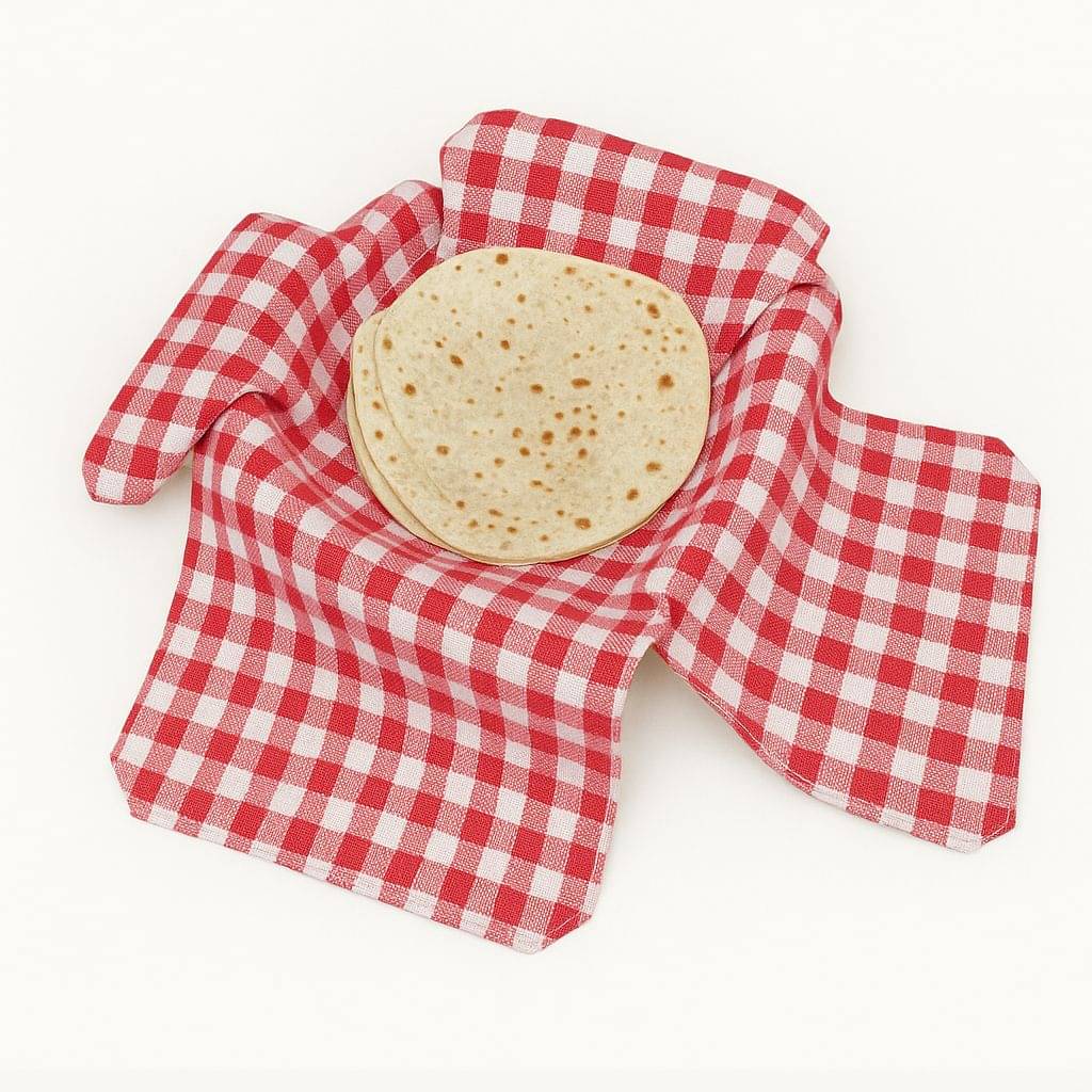     			Cotton Double Layer Roti Clothes Wrap with Flaps, Cotton Cloth for Chapati Checkered Roti Square Flap Cover (Red, 1)