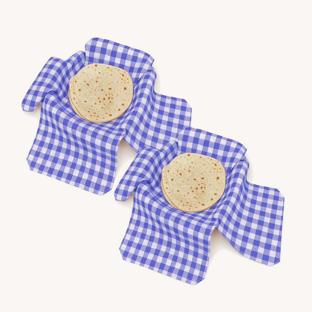     			Cotton Double Layer Roti Clothes Wrap with Flaps, Cotton Cloth for Chapati Checkered Roti Square Flap Cover (Blle, 4)