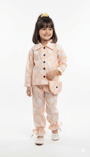    			DS DRESSES Pack of 1 Girls Cotton Blend Shirt & Pant ( Peach )