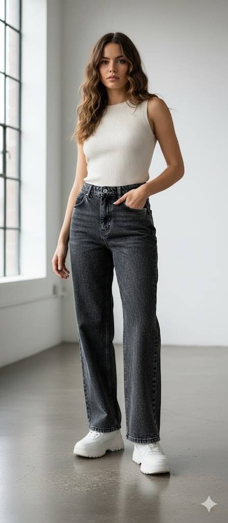     			DS MALL Women's Straight Fit High-Rise Jeans ( Charcoal )