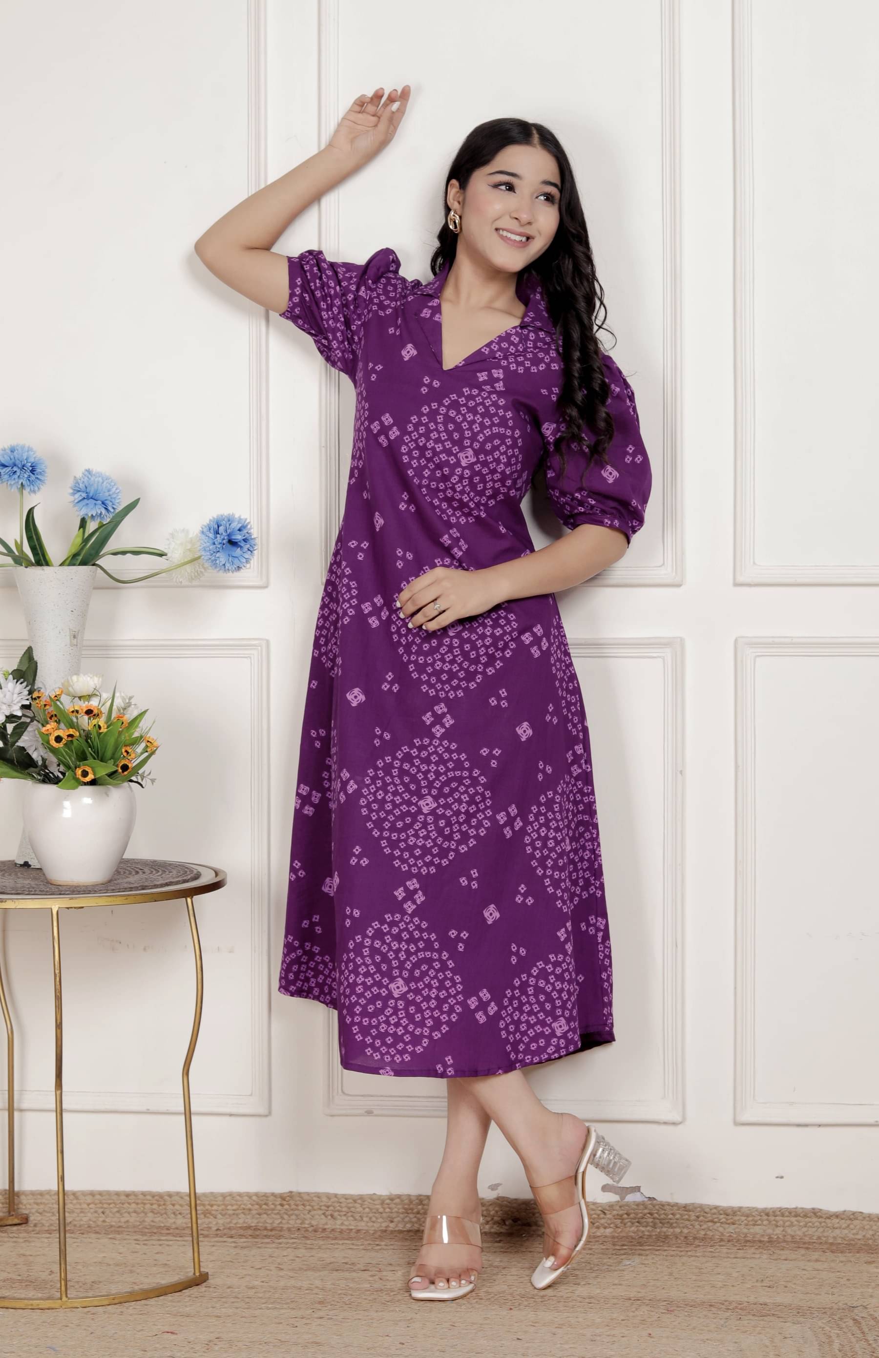 Doriyaan Women Cotton Printed A-line Dress ( Purple )     			Doriyaan Women Cotton Printed A-line Dress ( Purple )