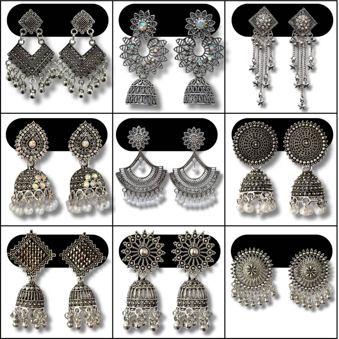     			Esyko Multicolor Jhumki Earrings ( Pack of 9 )