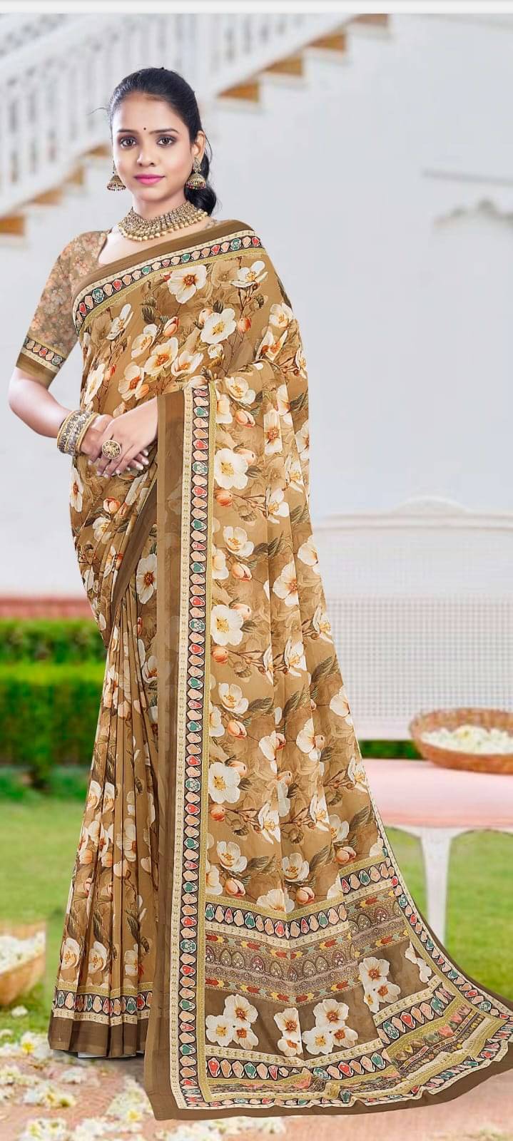 Ganrice Cotton Silk Printed Leheriya Saree With Unstitched Blouse Piece ( Brown )     			Ganrice Cotton Silk Printed Leheriya Saree With Unstitched Blouse Piece ( Brown )
