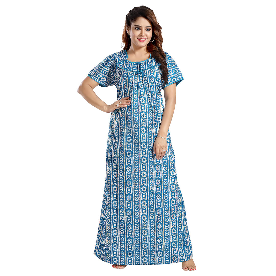     			Gutthi Cotton Solid Women Nursing Nighty ( Blue )