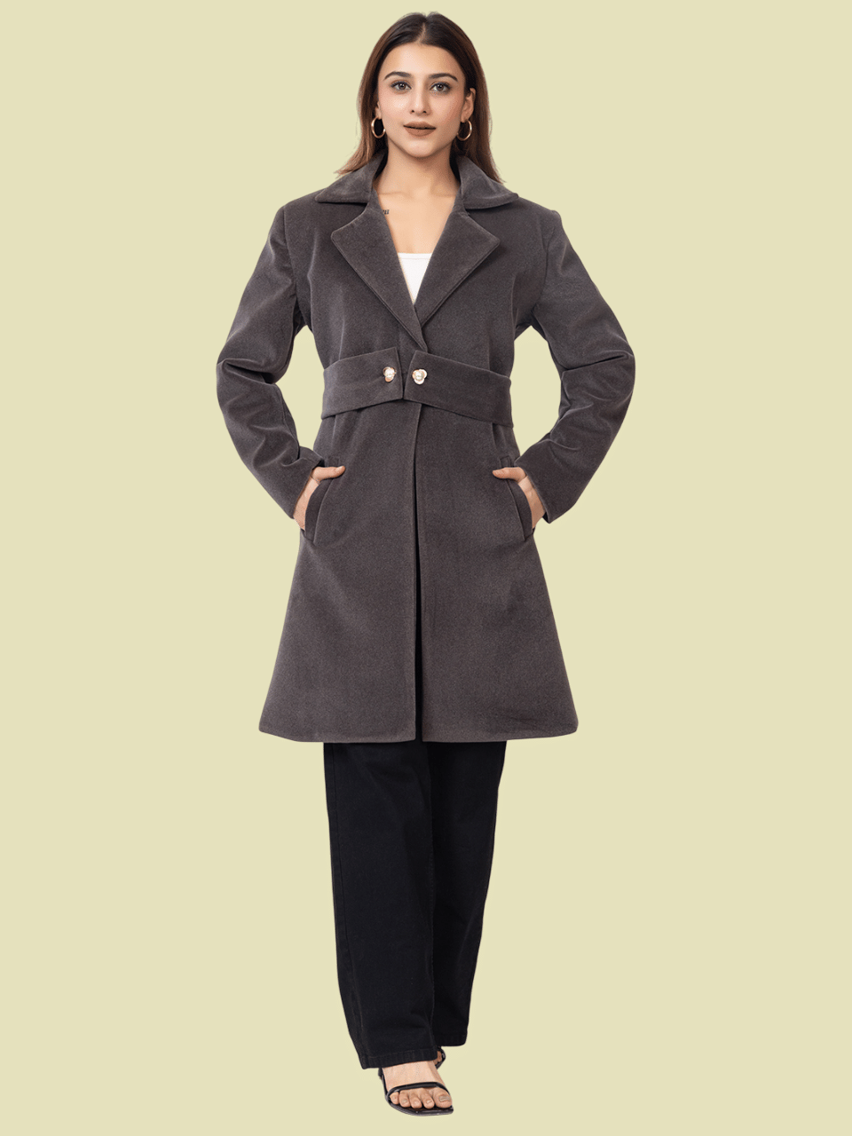     			HANABY Women Acrylic Coat ( Dark Grey )