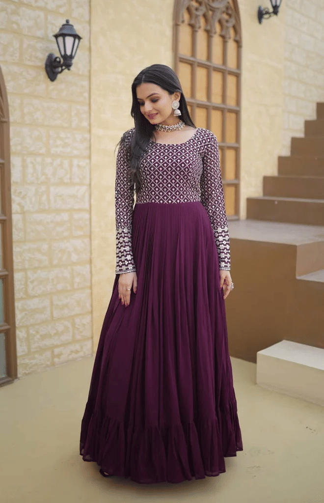     			HANGER DESIGNER Women Georgette Solid Frock Style Kurti With Pants ( Magenta )