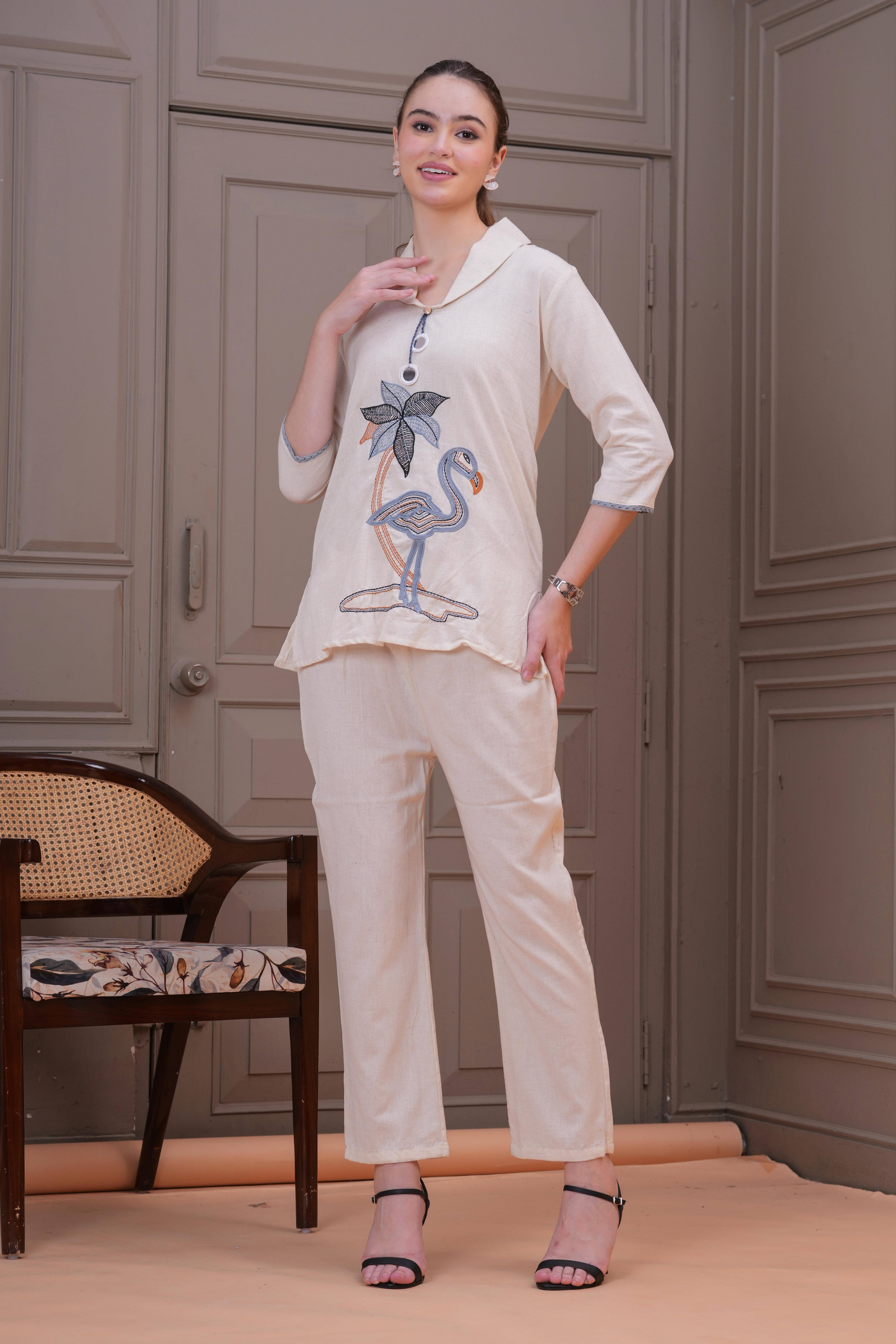     			HIGHLIGHT FASHION EXPORT Women Embroidered Top With Trousers Co-Ord Set ( Grey )