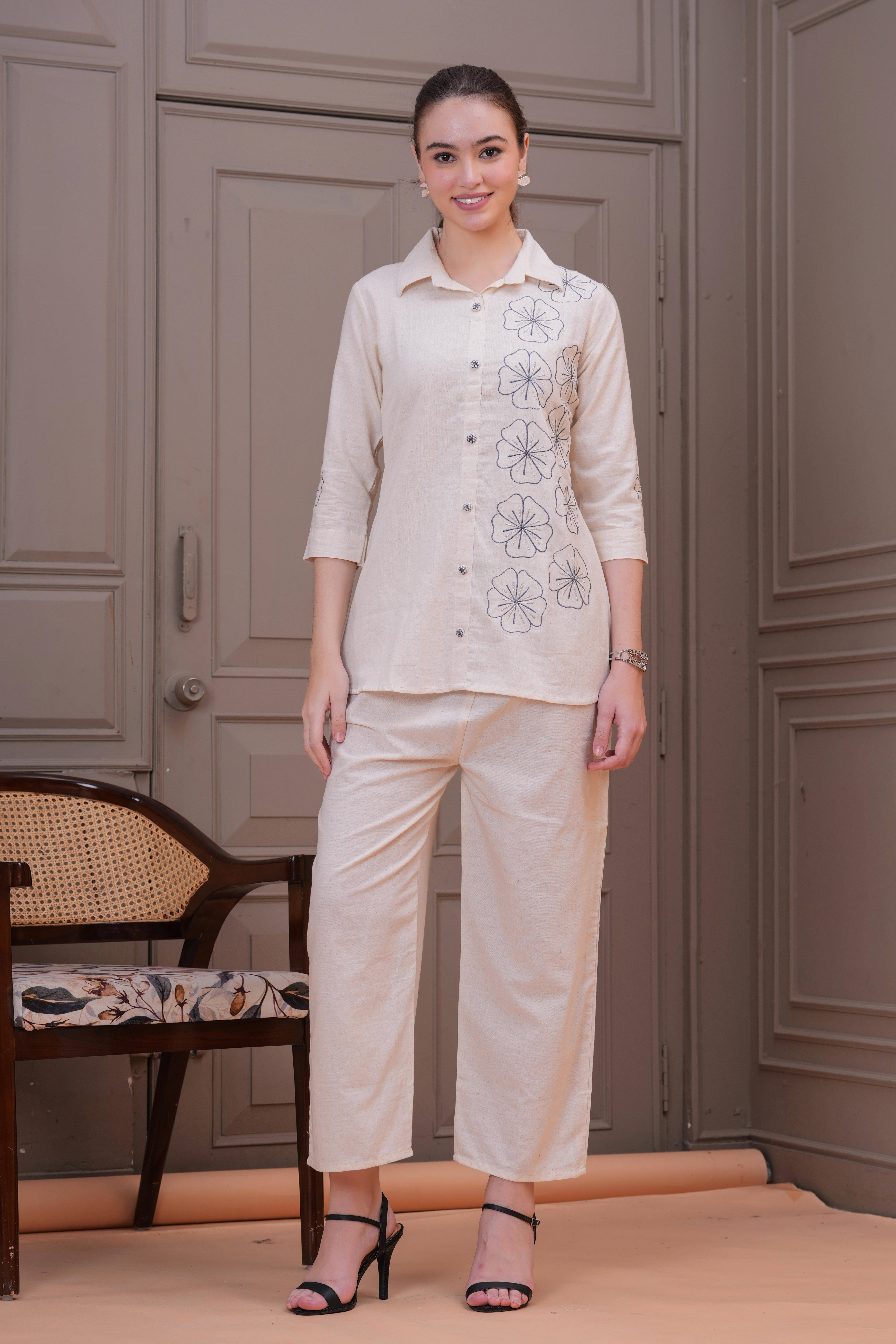     			HIGHLIGHT FASHION EXPORT Women Embroidered Shirt With Trousers Co-Ord Set ( Grey )