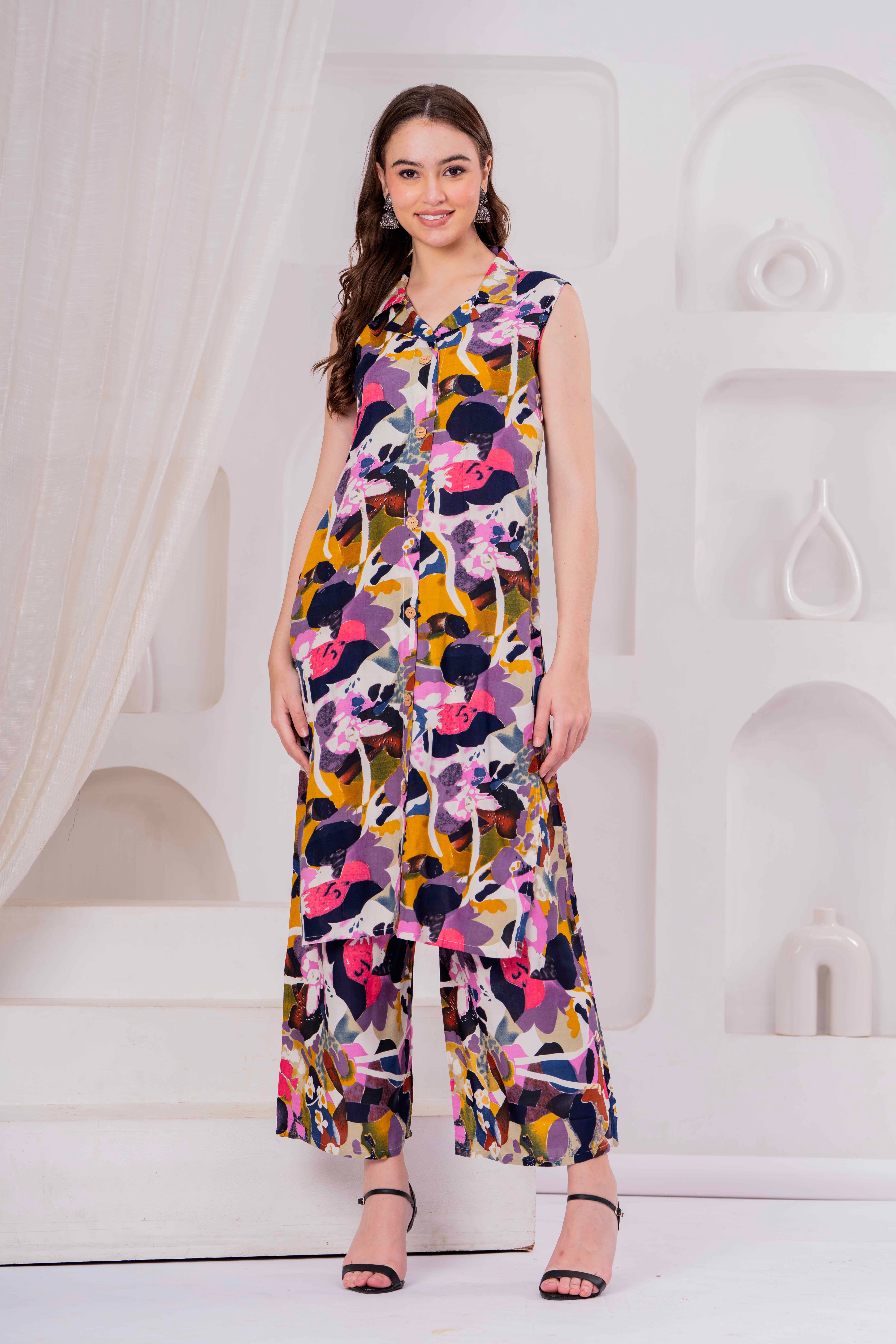 HIGHLIGHT FASHION EXPORT Women Rayon Printed Straight Kurti With Pants ( Navy Blue )     			HIGHLIGHT FASHION EXPORT Women Rayon Printed Straight Kurti With Pants ( Navy Blue )