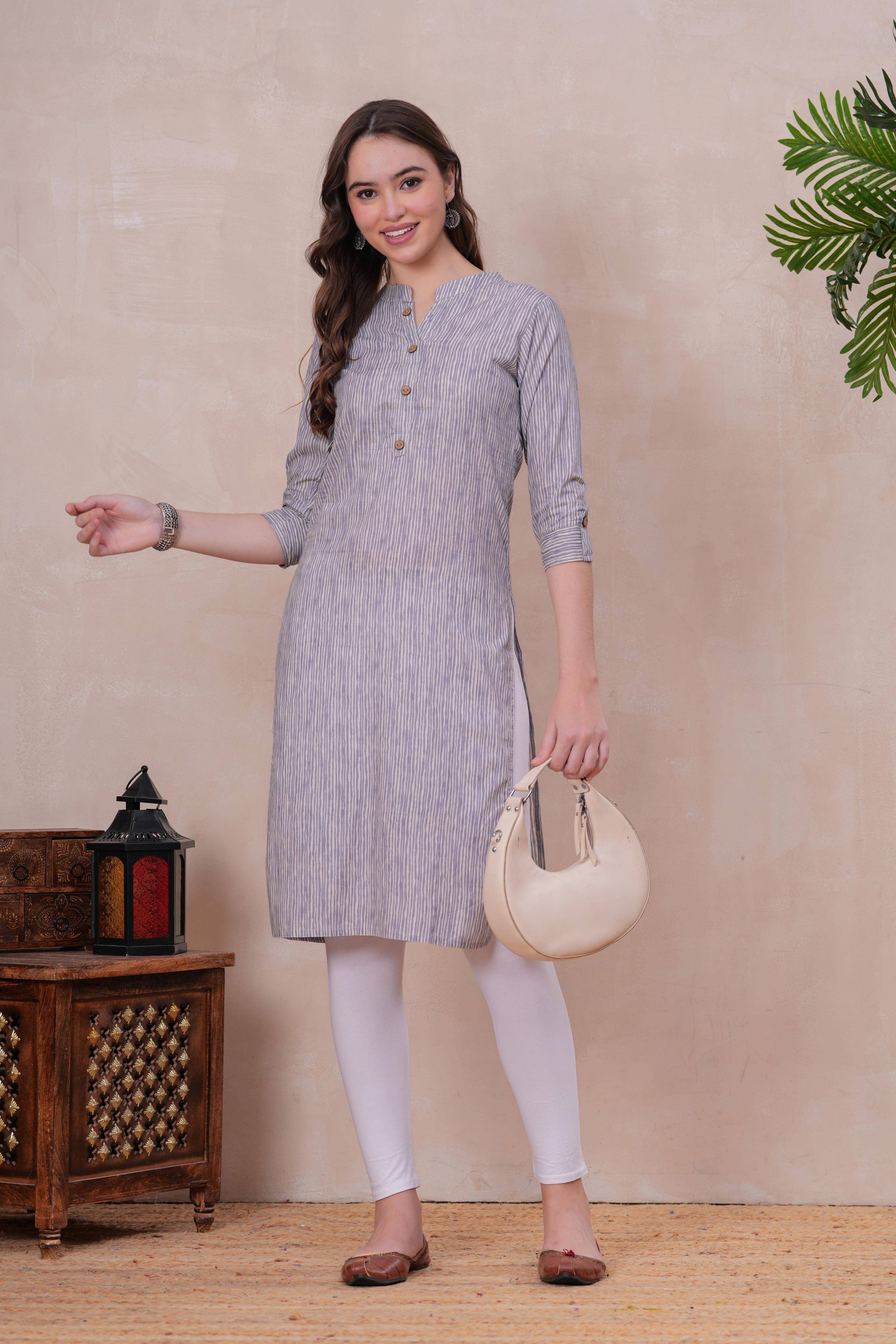 JC4U Women Cotton Printed Straight Kurti ( Grey )     			JC4U Women Cotton Printed Straight Kurti ( Grey )