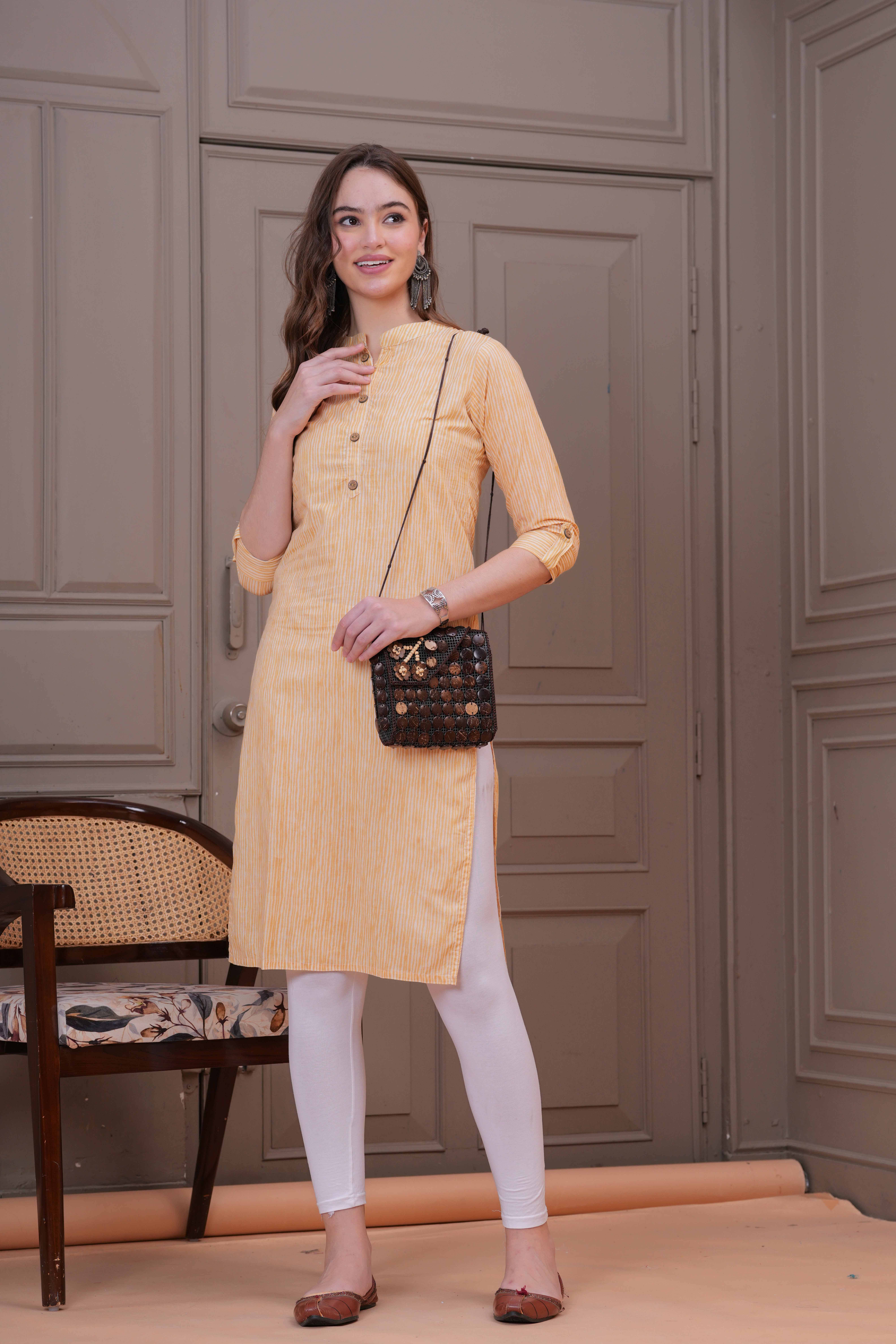 JC4U Women Cotton Printed Straight Kurti ( Yellow )     			JC4U Women Cotton Printed Straight Kurti ( Yellow )
