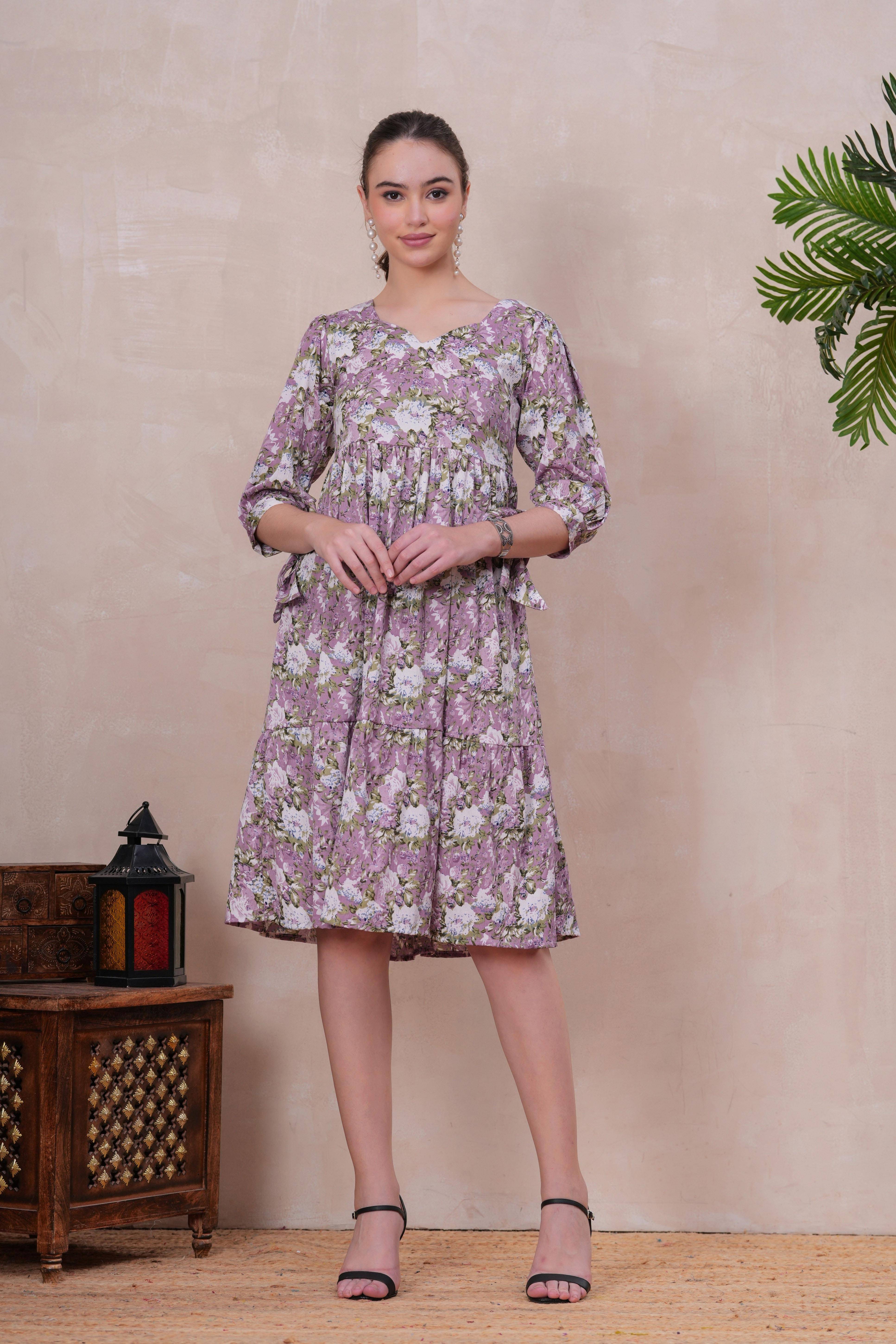     			JC4U Women Crepe Printed Fit & Flare Dress ( Purple )