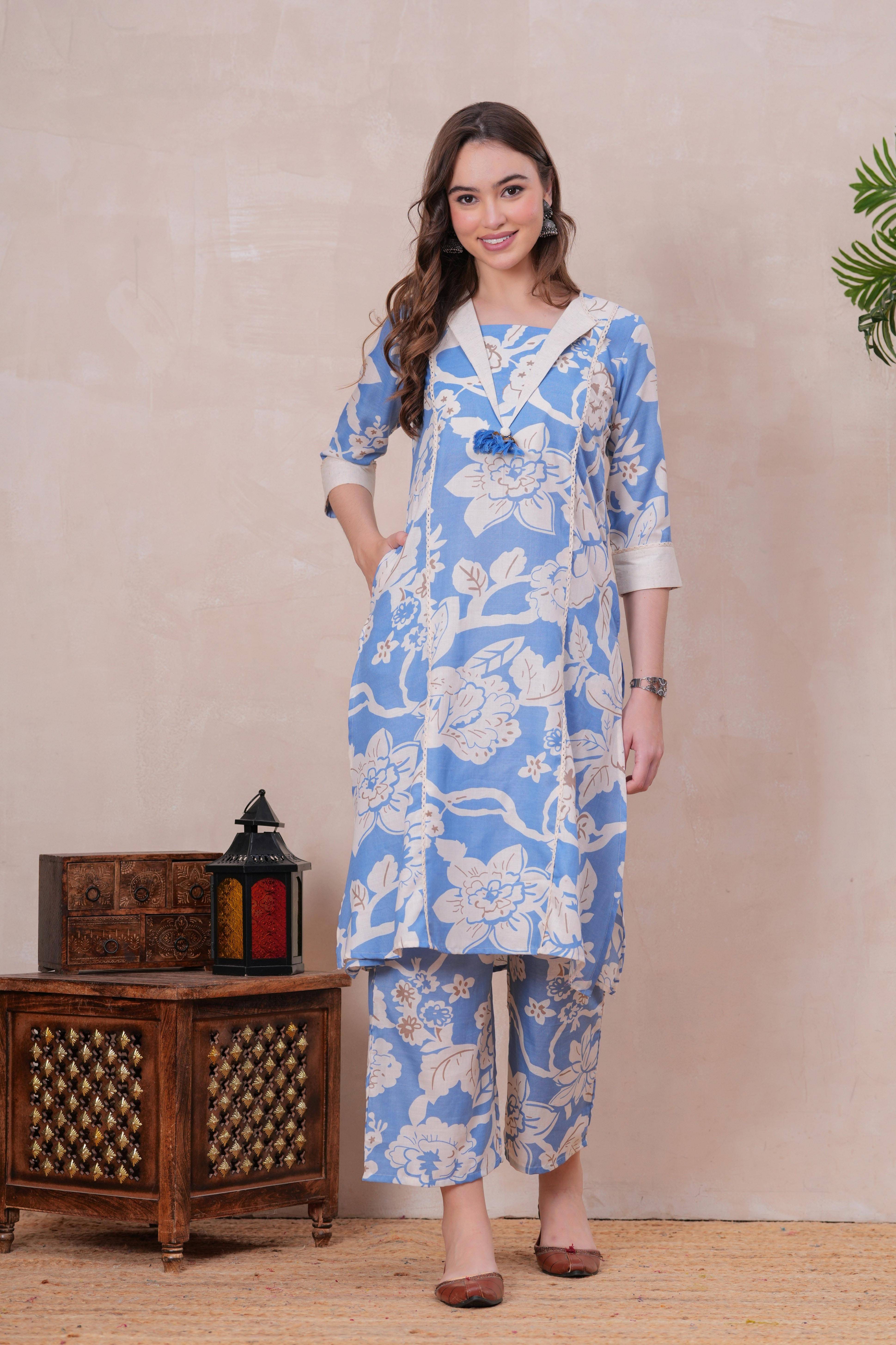     			JC4U Women Printed Tunic With Trousers Co-Ord Set ( Blue )