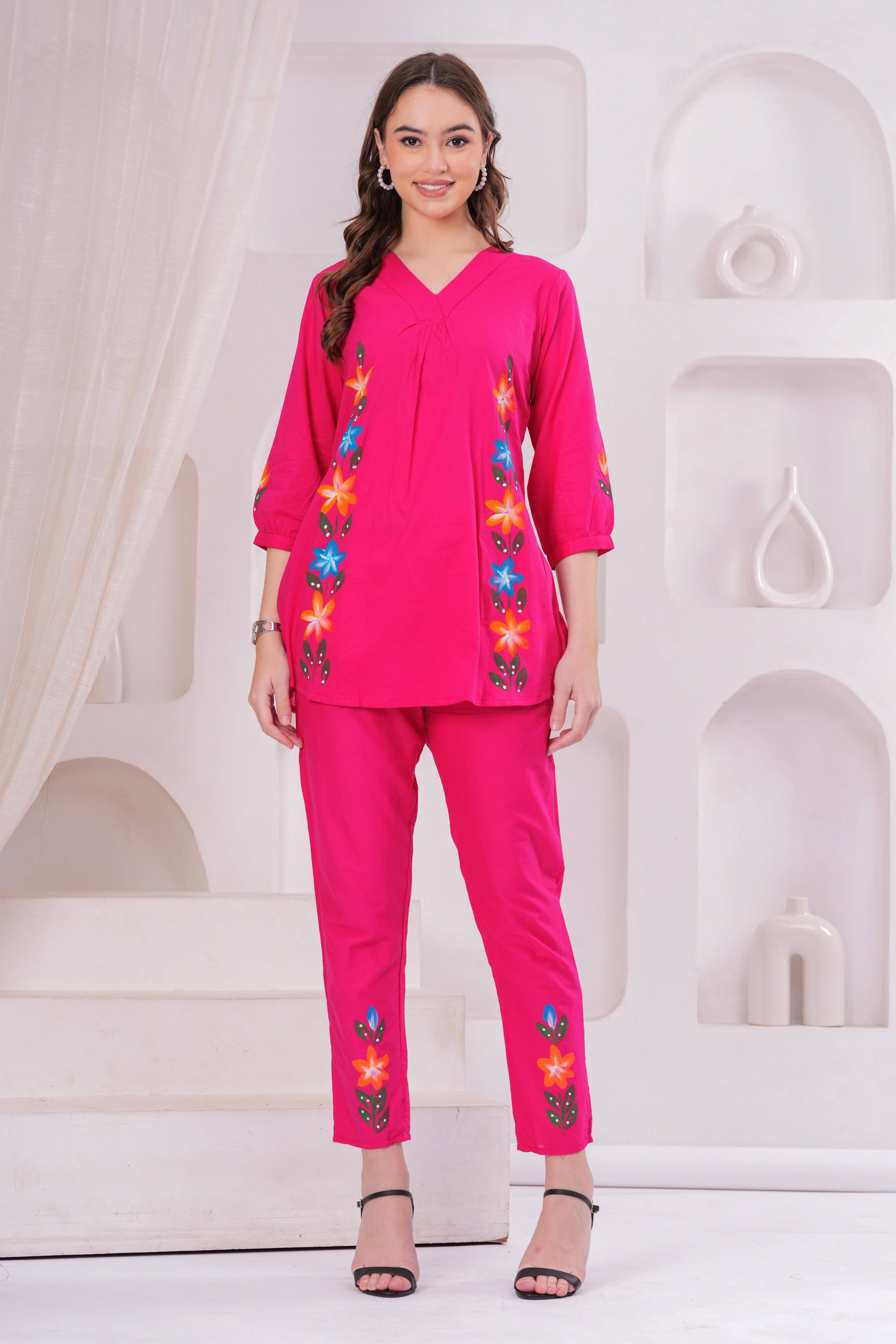    			JC4U Women Printed Tunic With Trousers Co-Ord Set ( Pink )