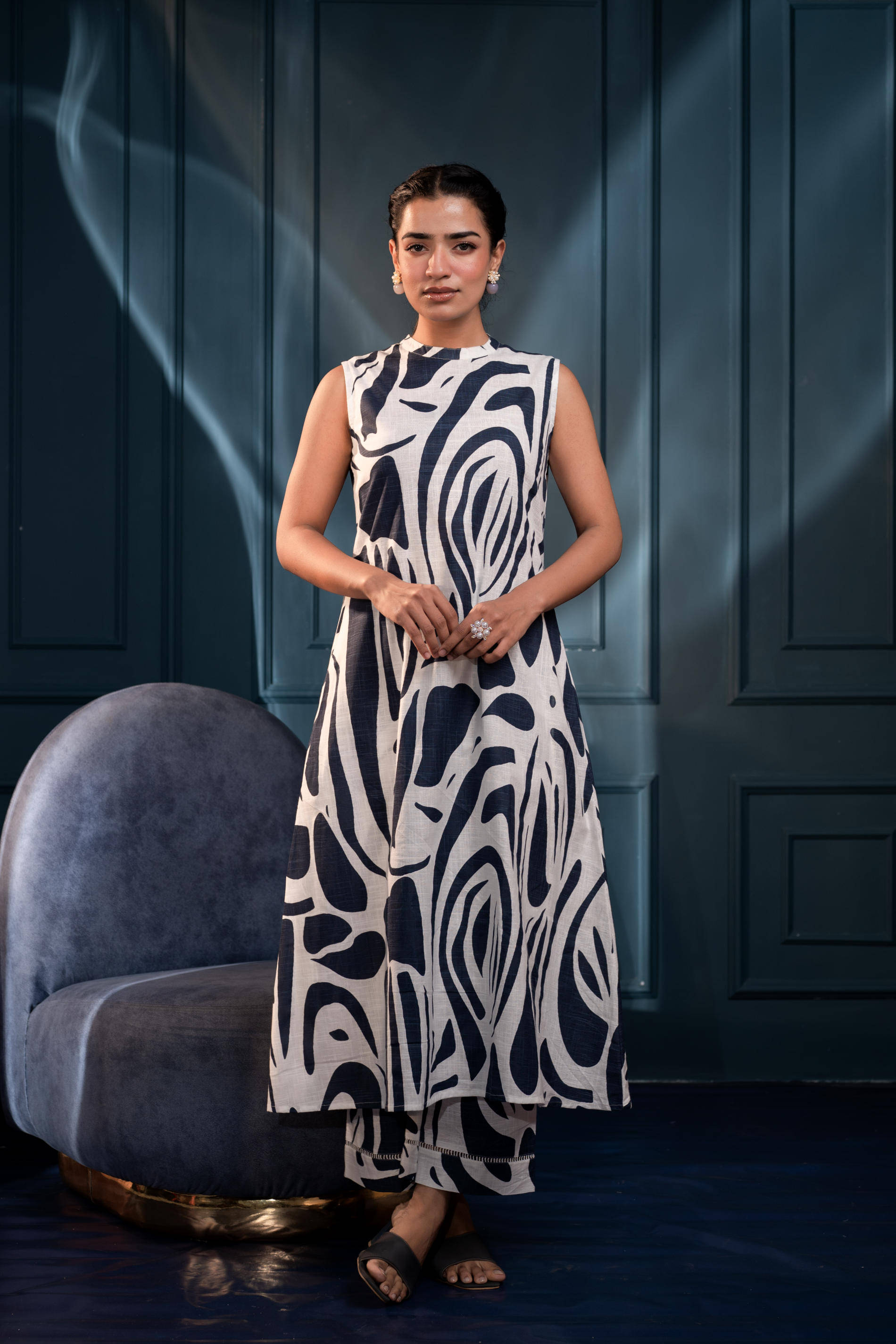     			Juniper Women Printed Tunic With Trousers Co-Ord Set ( Blue )