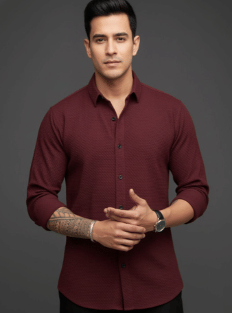 KLYZEE Viscose Regular Fit Solids Full Sleeves Men's Casual Shirt - Maroon ( Pack of 1 )     			KLYZEE Viscose Regular Fit Solids Full Sleeves Men's Casual Shirt - Maroon ( Pack of 1 )