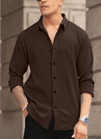 KLYZEE Viscose Regular Fit Solids Full Sleeves Men's Casual Shirt - Brown ( Pack of 1 )     			KLYZEE Viscose Regular Fit Solids Full Sleeves Men's Casual Shirt - Brown ( Pack of 1 )