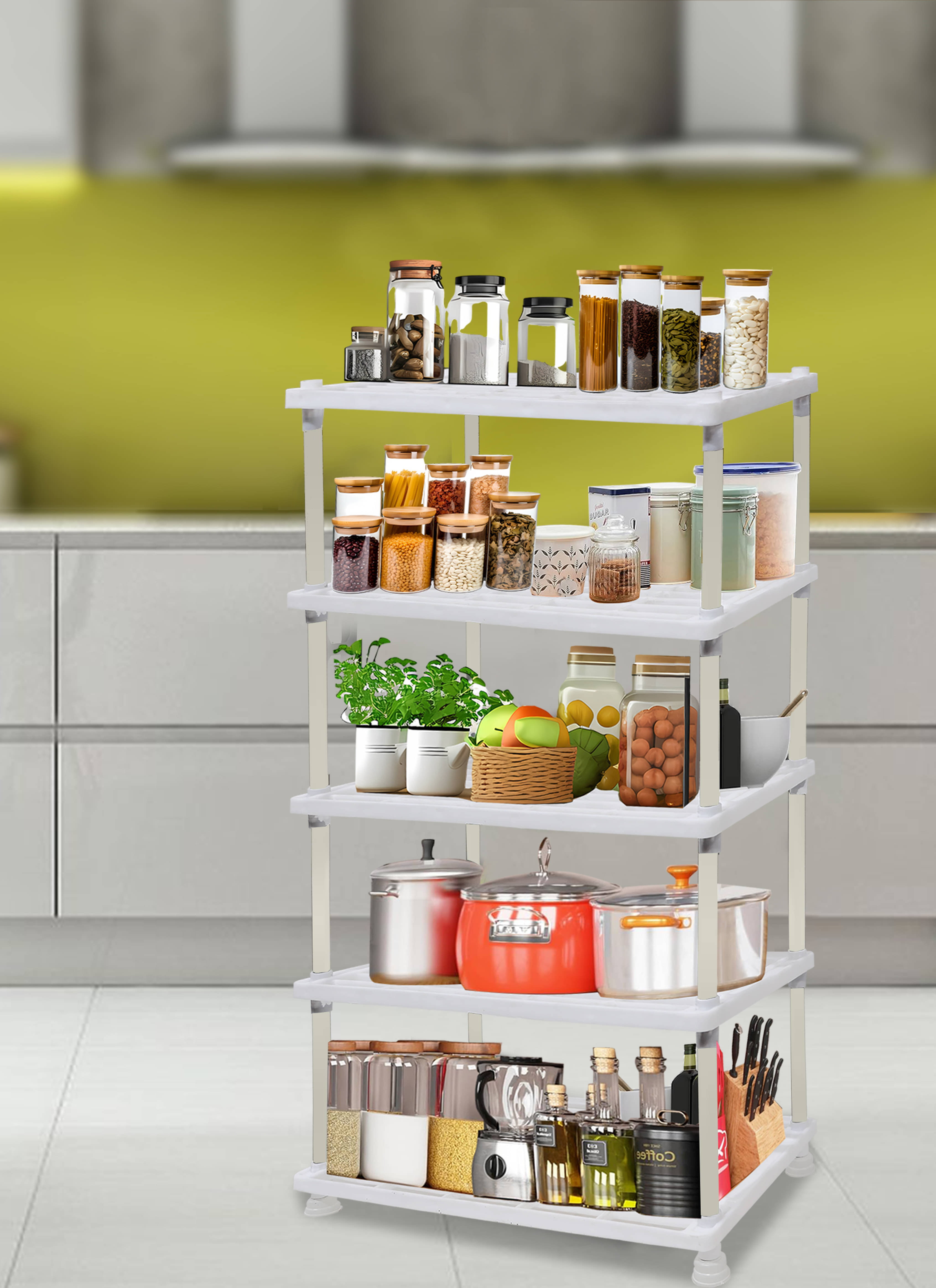 Konline White Plastic Storage Racks ( Pack of 1 )     			Konline White Plastic Storage Racks ( Pack of 1 )