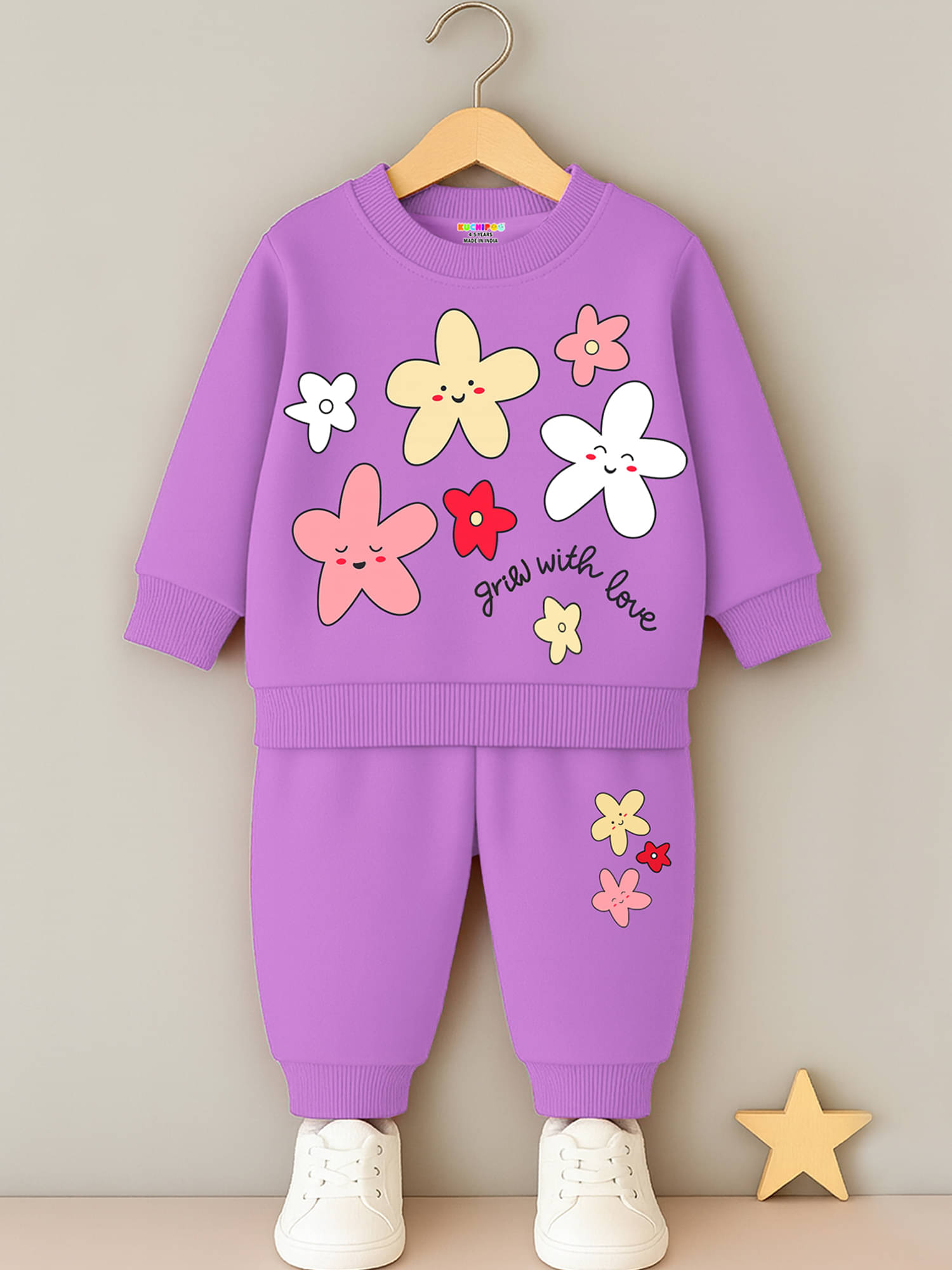     			Kuchipoo Pack of 1 Girls Fleece Sweartshirt & Trackpants ( Purple )