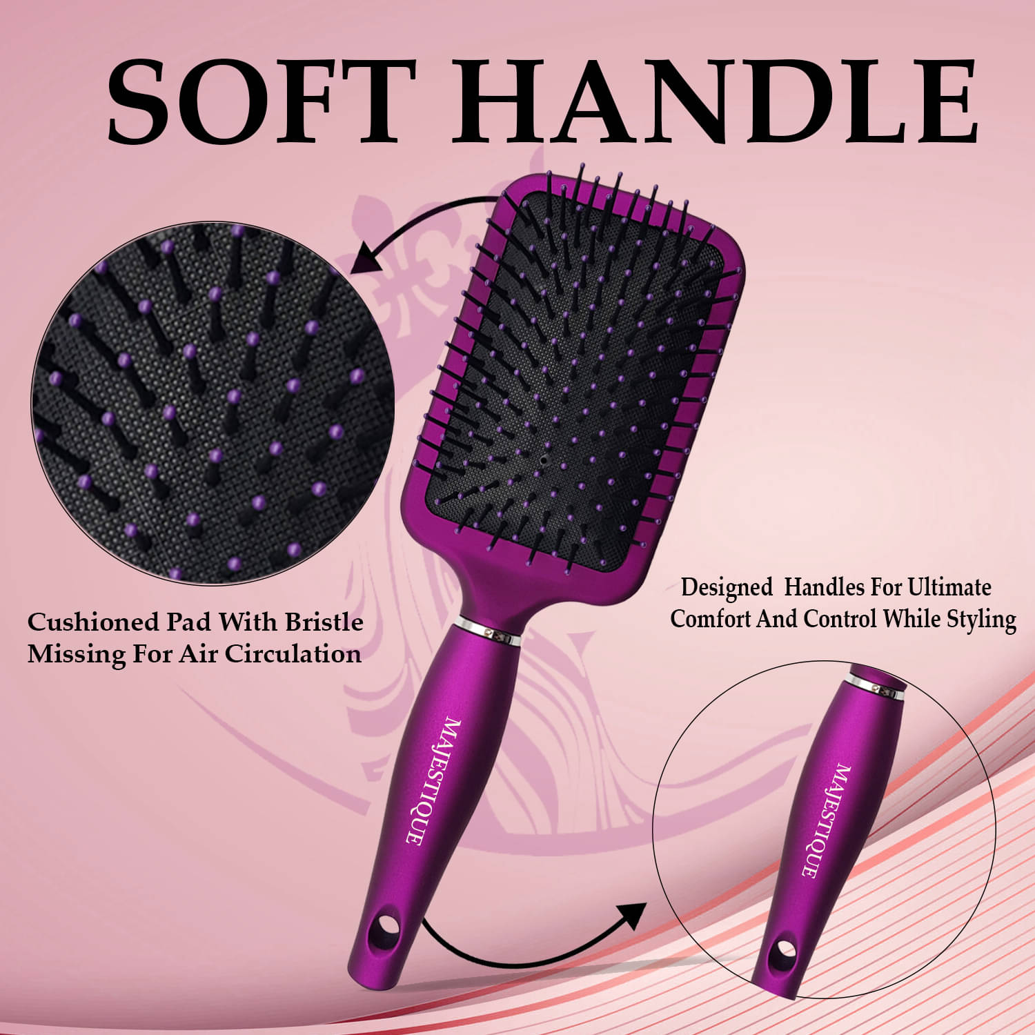     			MAJESTIQUE Paddle Brush For All Hair Types ( Pack of 1 )