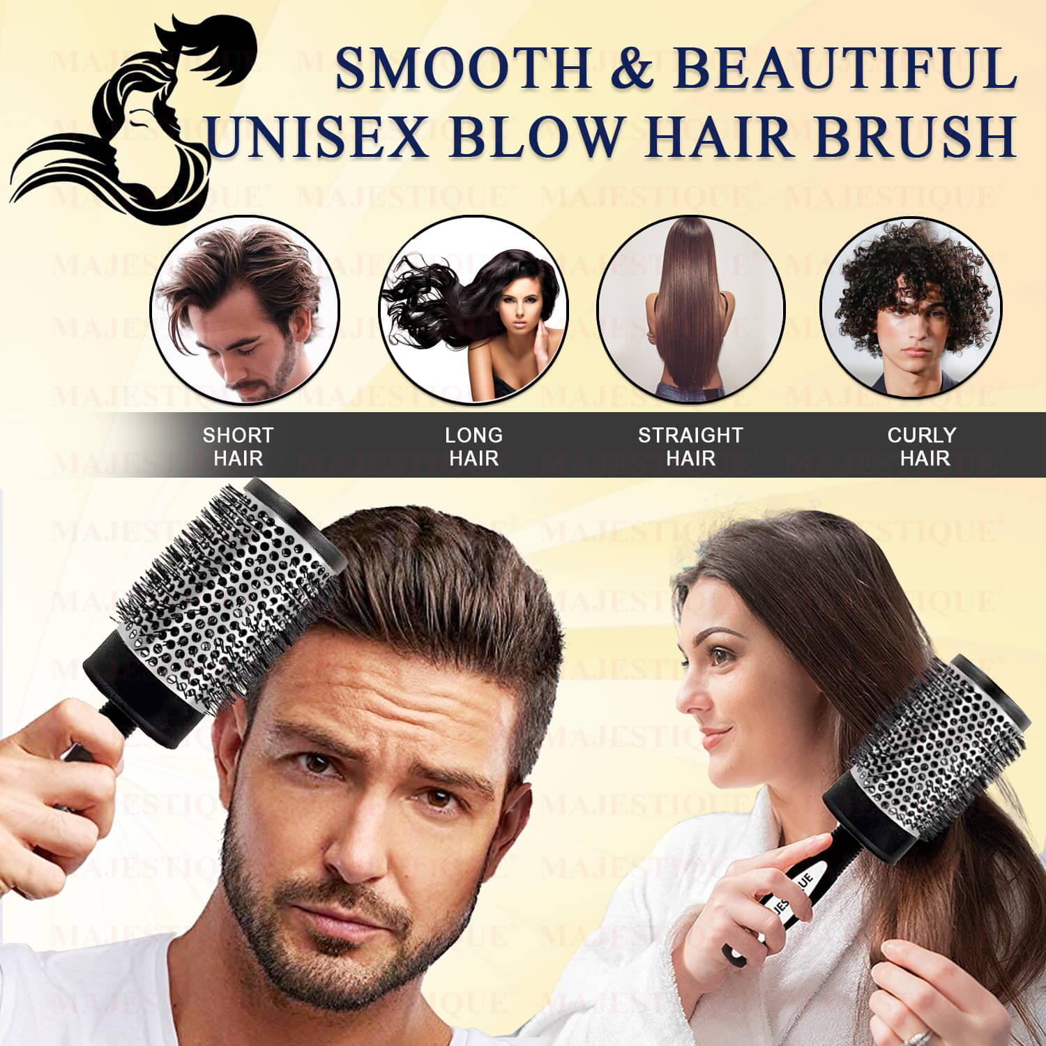     			MAJESTIQUE Round Brush For All Hair Types ( Pack of 1 )