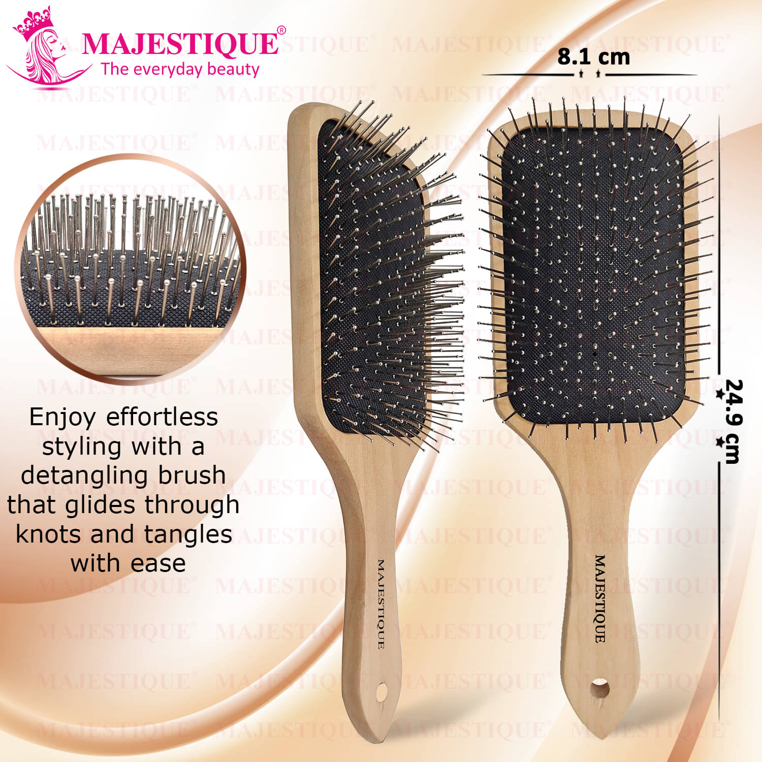     			MAJESTIQUE Wooden Paddle Brush For All Hair Types ( Pack of 1 )