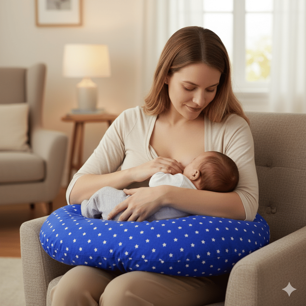     			MINITOES Blue Sponge Feeding pillow Baby Pillow