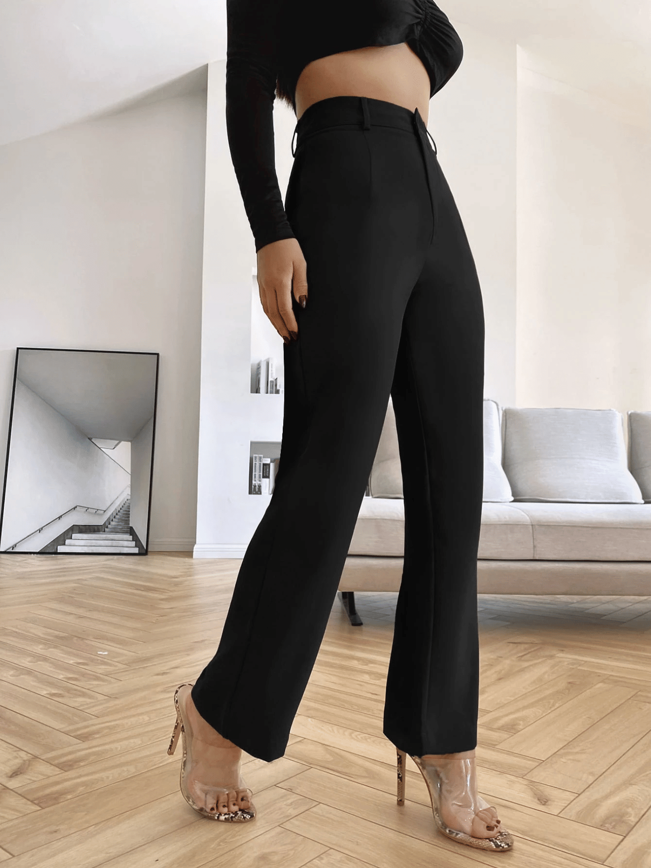     			MISS MEBINO Women Polyester Casual Trousers ( Black )