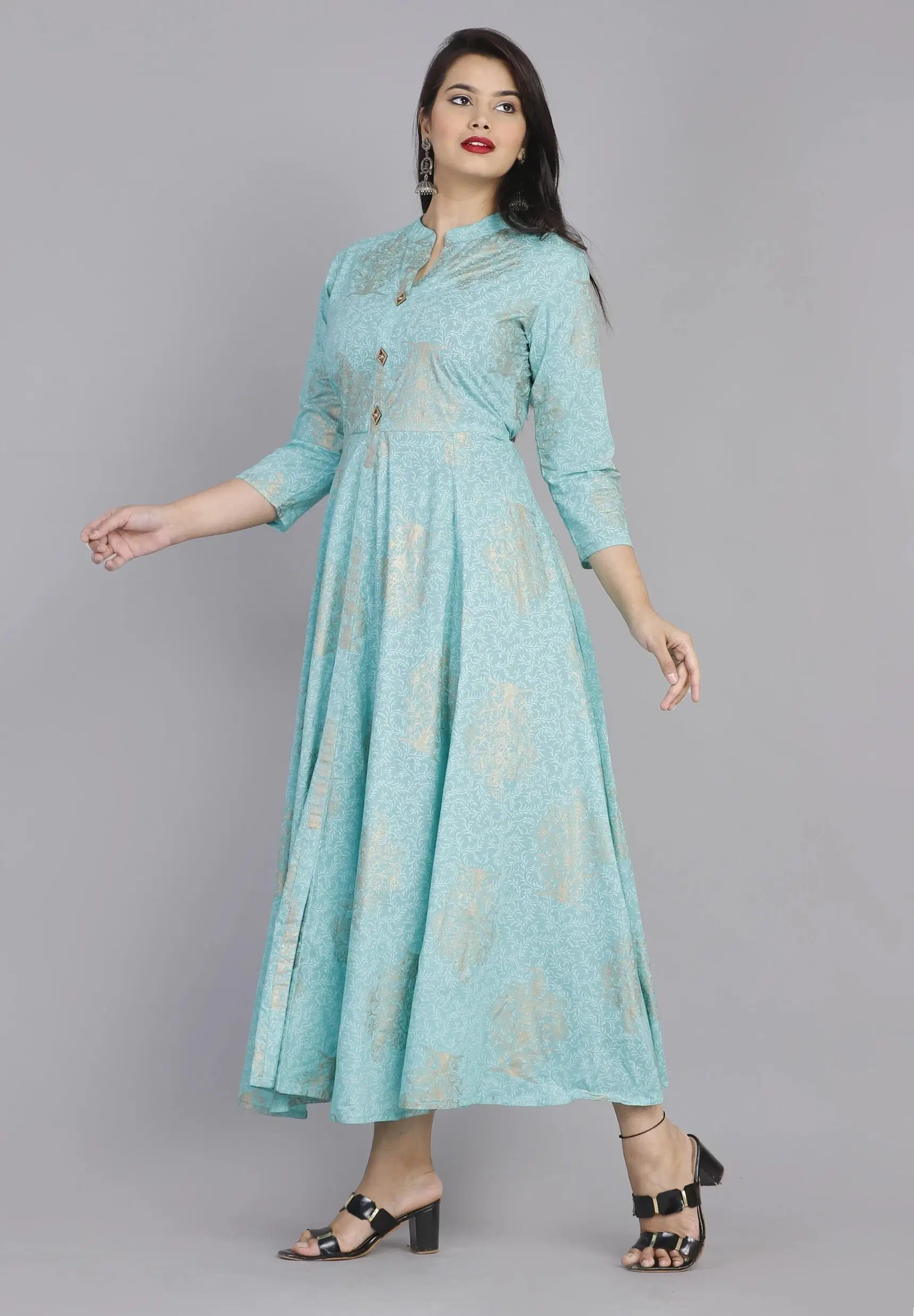 MK creation Women Cotton Blend Printed Gown ( Brown )     			MK creation Women Cotton Blend Printed Gown ( Brown )