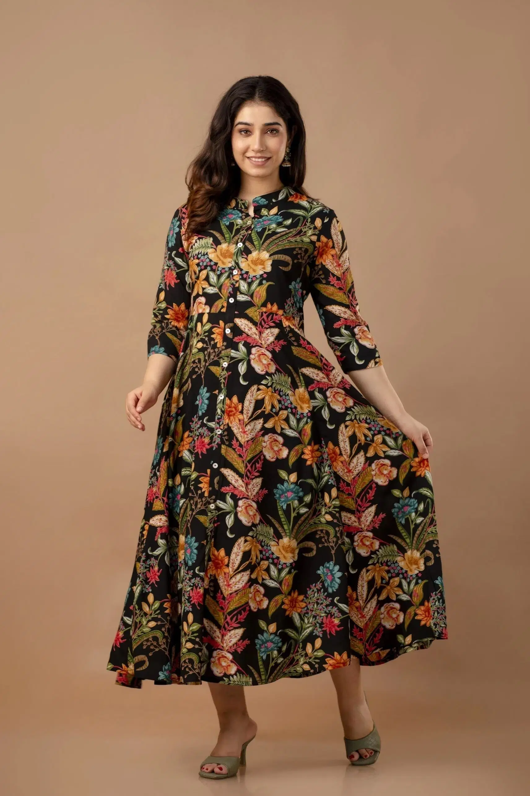 MK creation Women Cotton Blend Printed Gown ( Black )     			MK creation Women Cotton Blend Printed Gown ( Black )