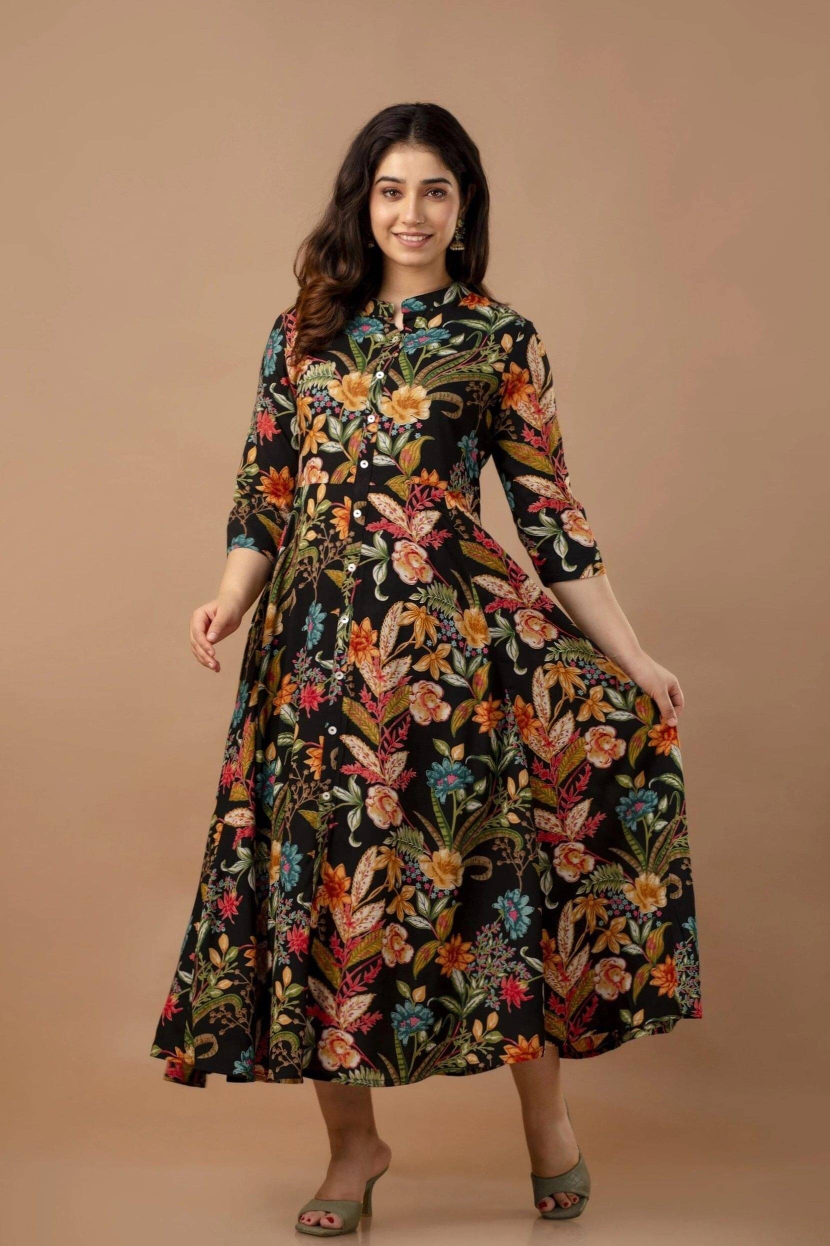 MK creation Women Cotton Blend Printed Gown ( Black )     			MK creation Women Cotton Blend Printed Gown ( Black )