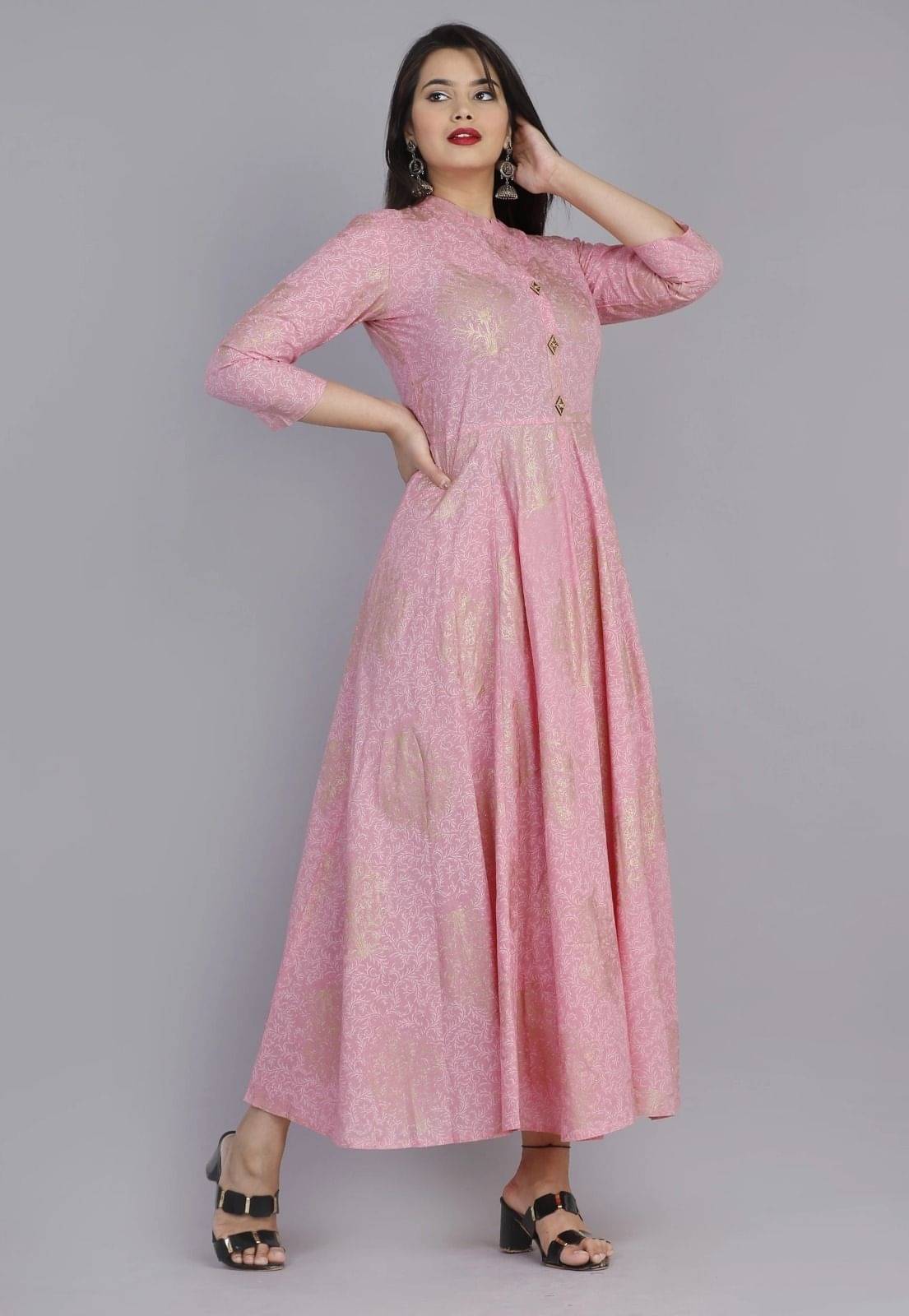 MK creation Women Rayon Printed Gown ( Pink )     			MK creation Women Rayon Printed Gown ( Pink )