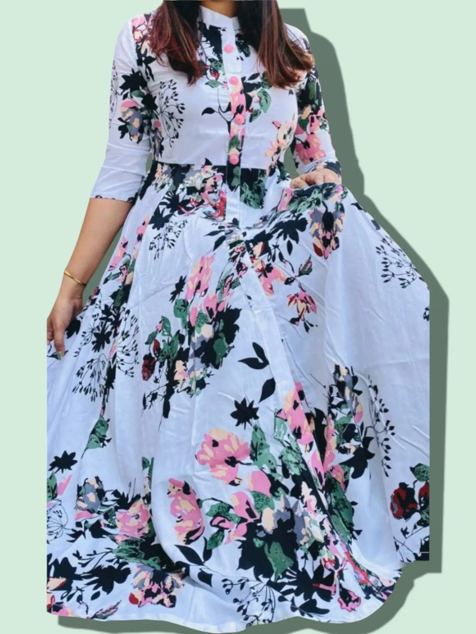     			MK creation Women Rayon Printed Gown ( White )