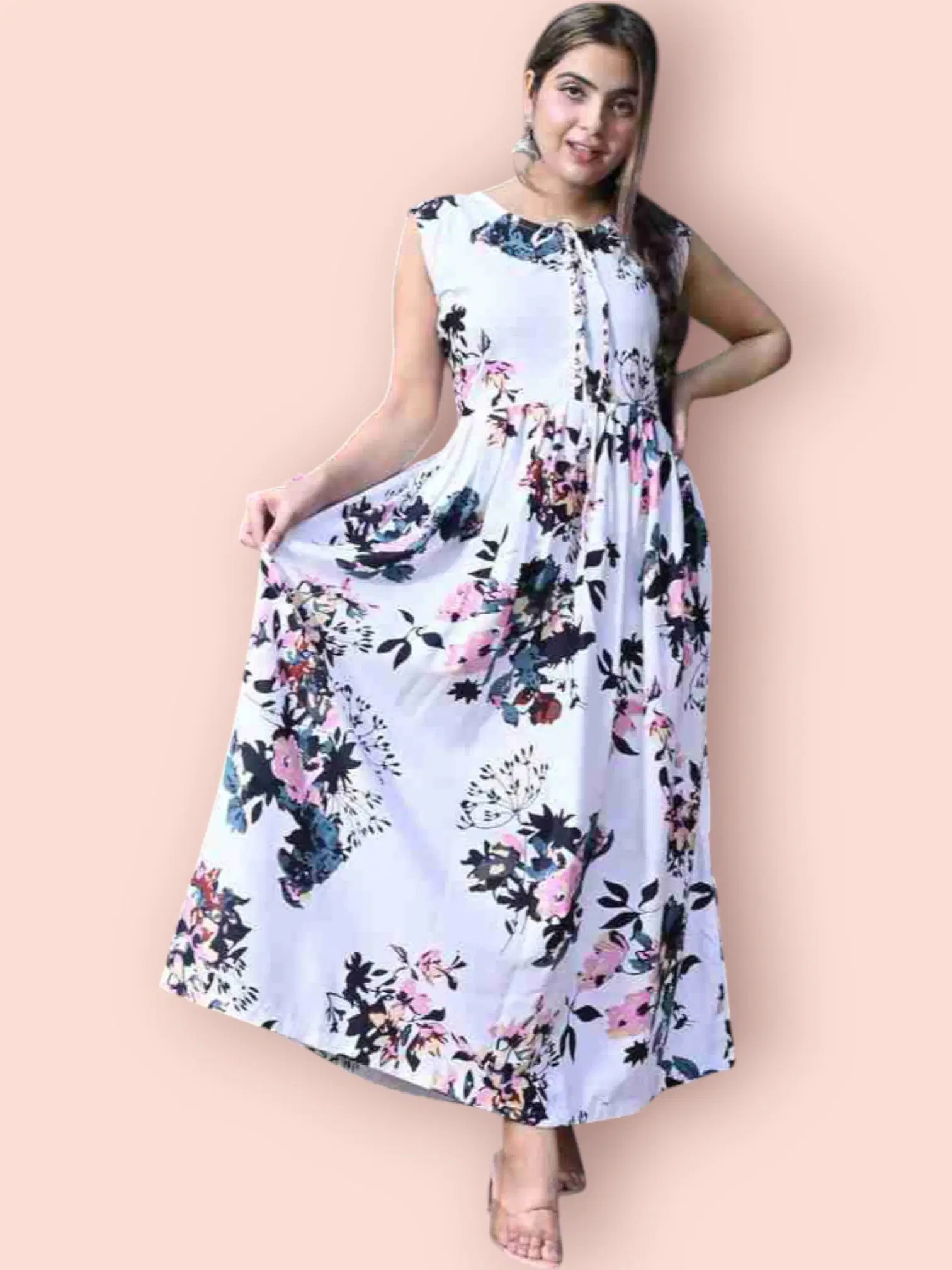 MK creation Women Rayon Printed Gown ( White )     			MK creation Women Rayon Printed Gown ( White )