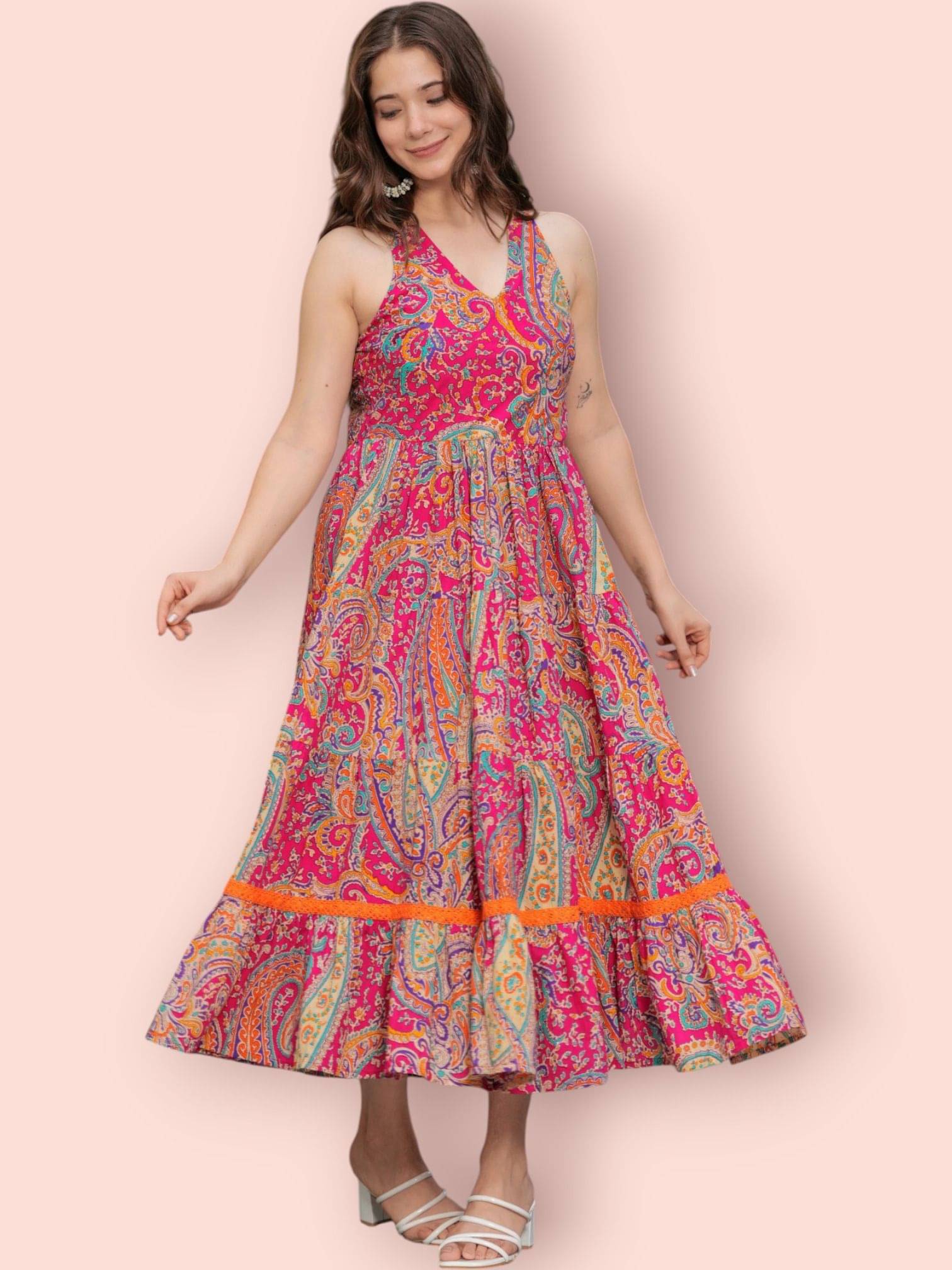 MK creation Women Rayon Printed Gown ( Pink )     			MK creation Women Rayon Printed Gown ( Pink )