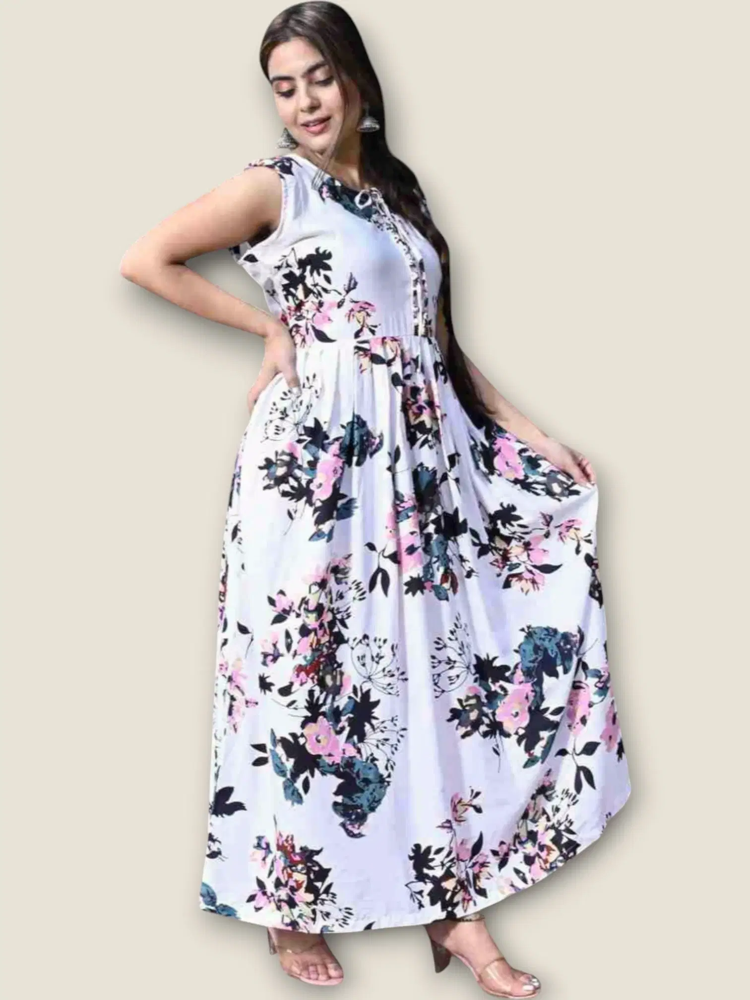 MK creation Women Rayon Printed Gown ( White )     			MK creation Women Rayon Printed Gown ( White )