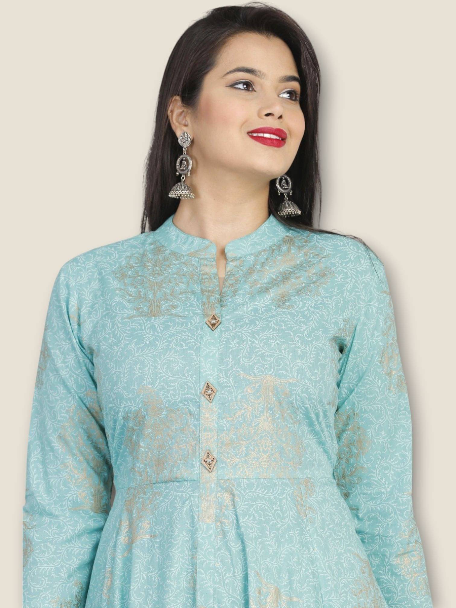 MK creation Women Rayon Printed Gown ( Blue )     			MK creation Women Rayon Printed Gown ( Blue )