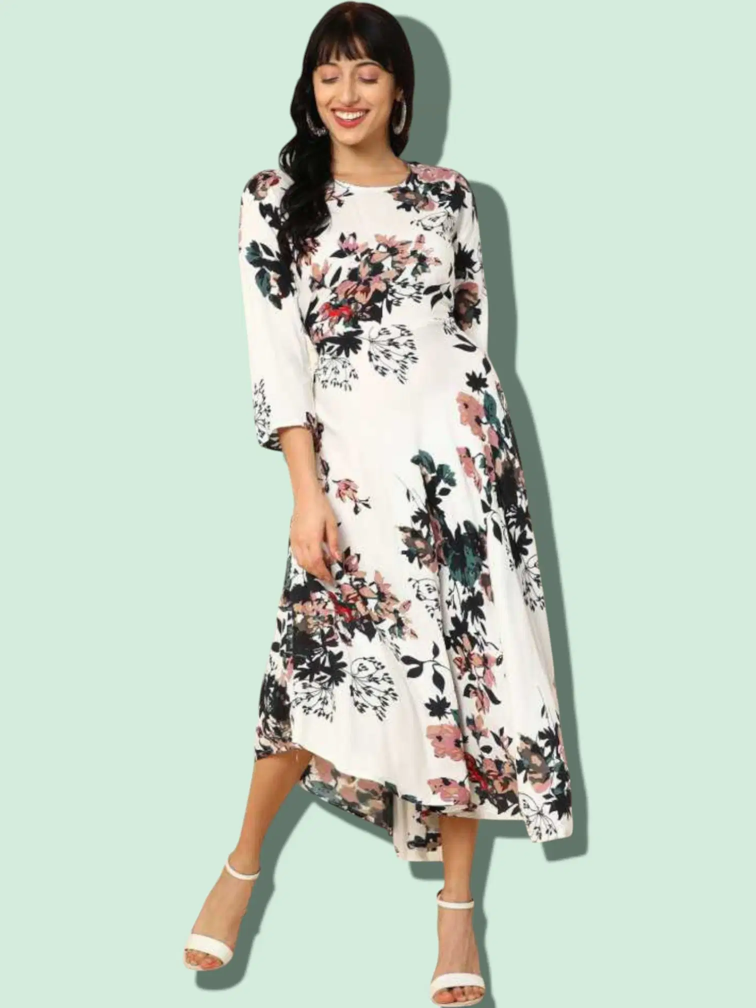     			MK creation Women Rayon Printed Gown ( White )