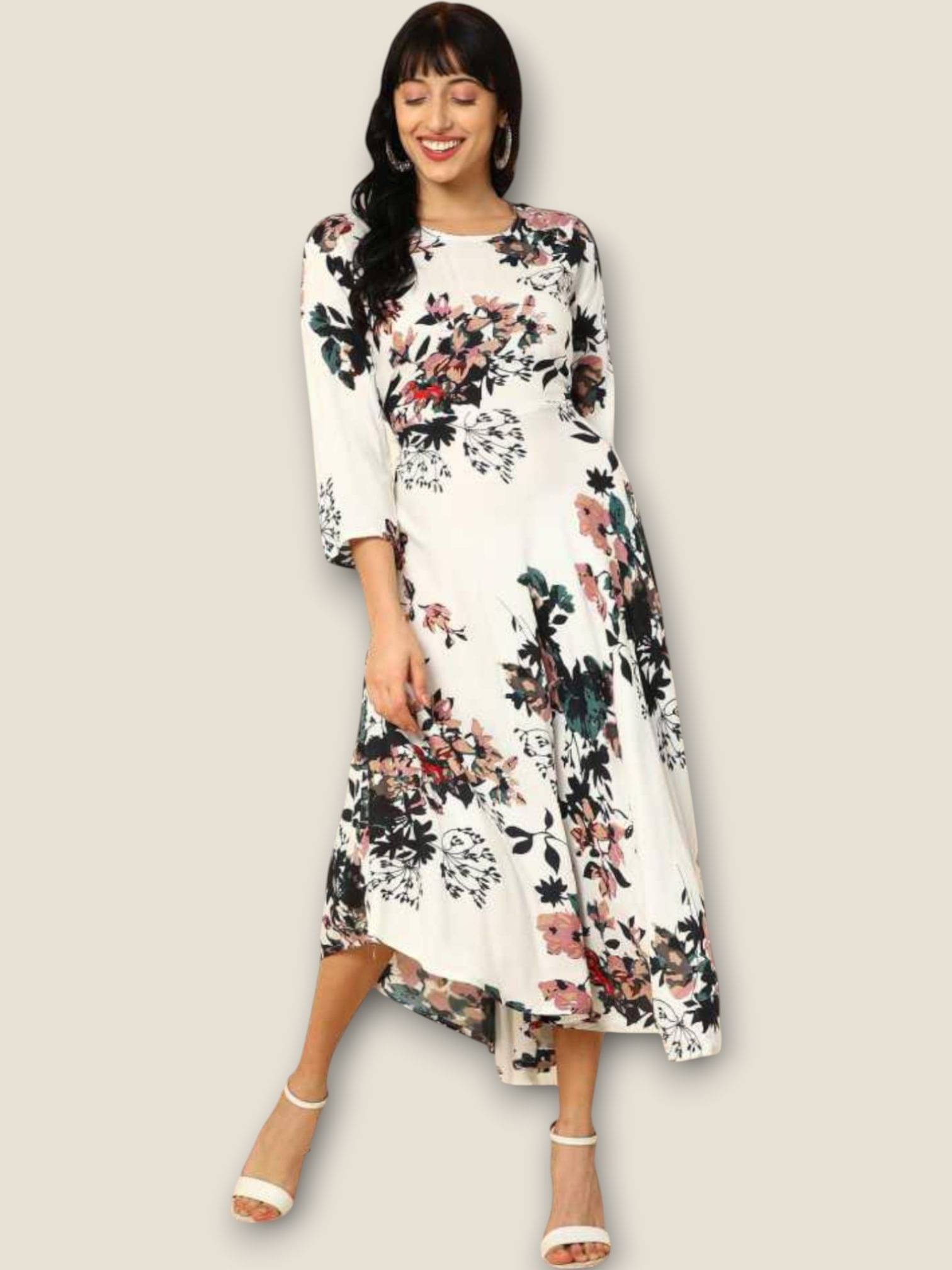     			MK creation Women Rayon Printed Gown ( White )