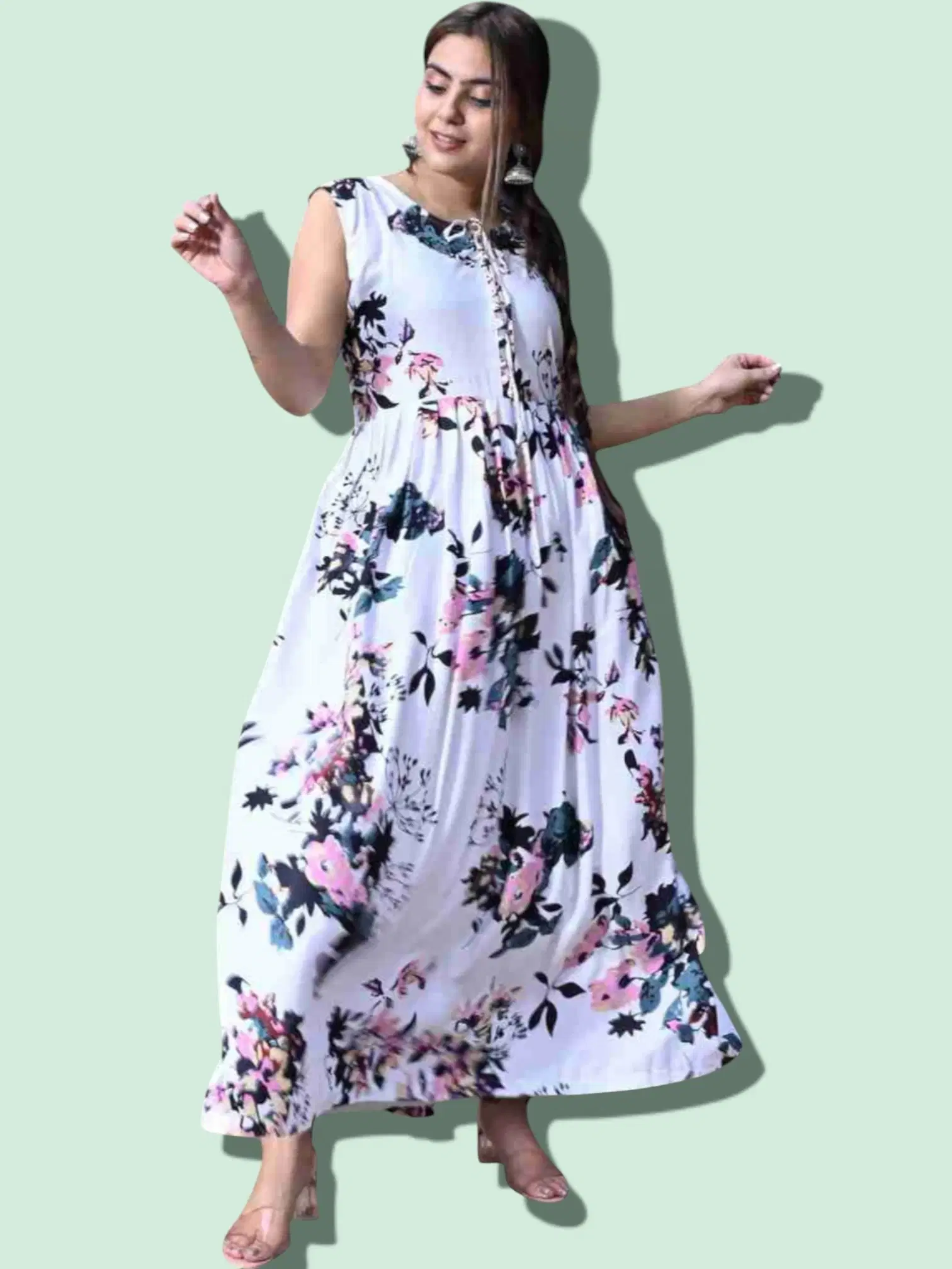 MK creation Women Rayon Printed Gown ( White )     			MK creation Women Rayon Printed Gown ( White )