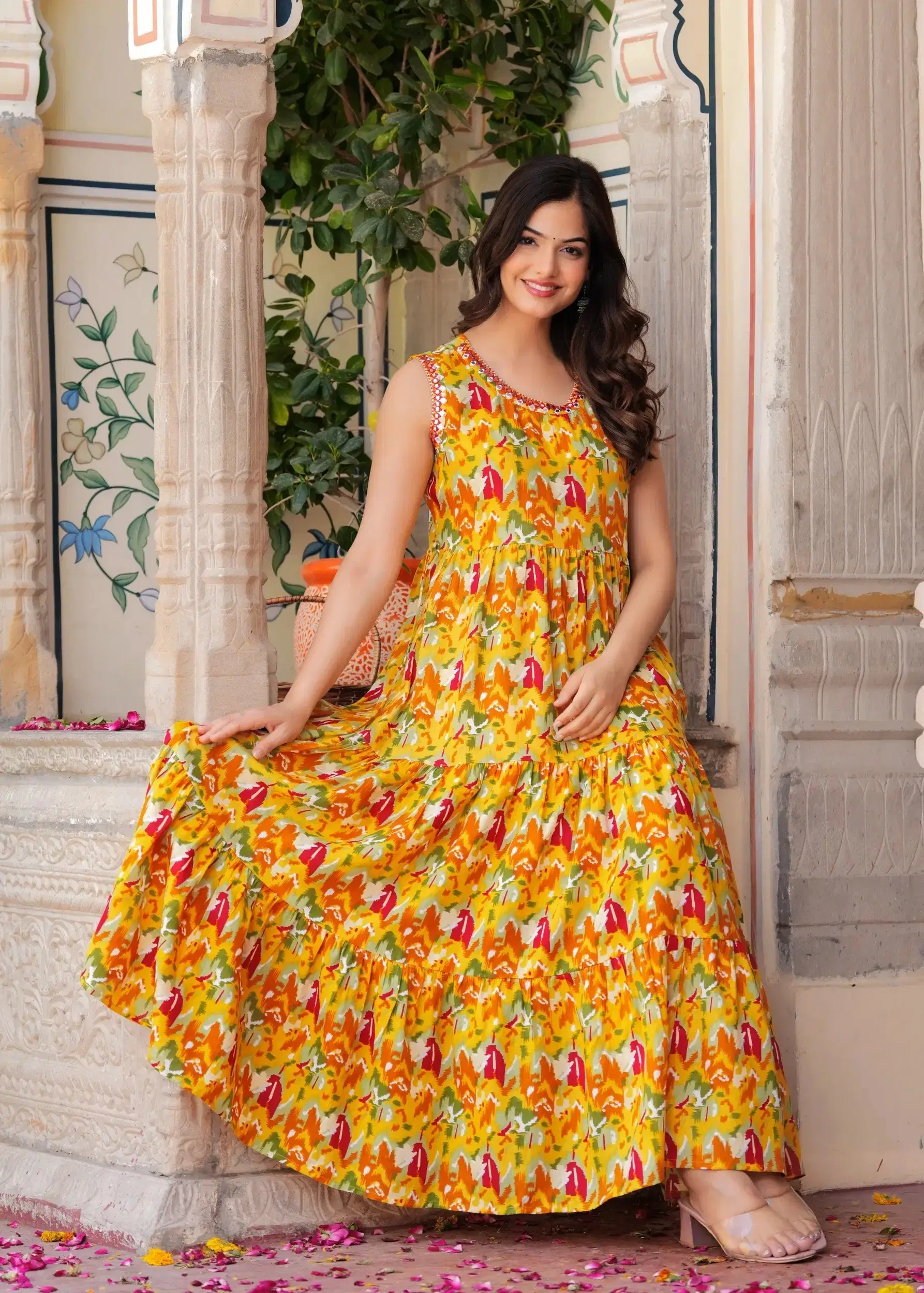     			MK creation Women Rayon Printed Gown ( Yellow )