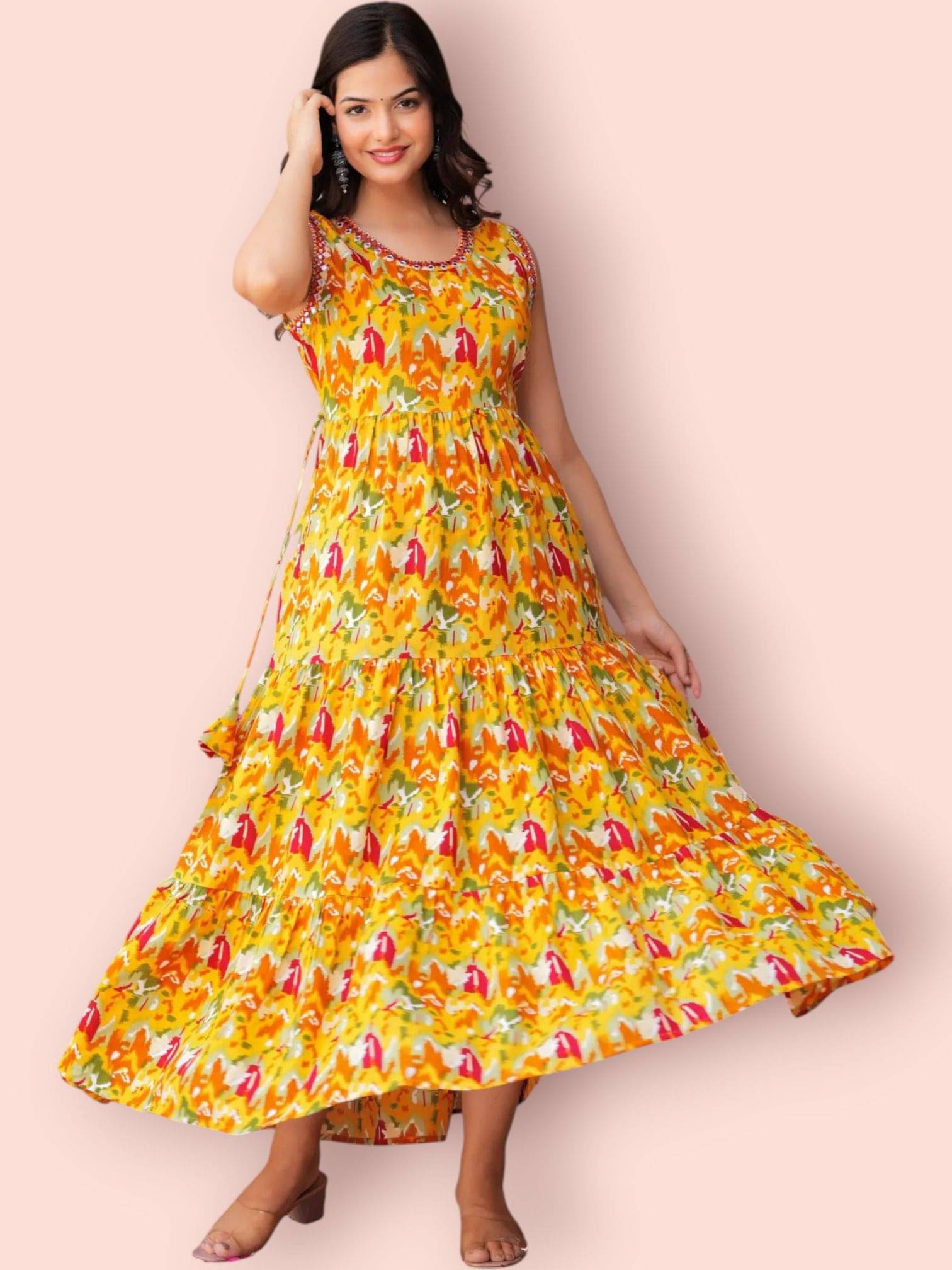     			MK creation Women Rayon Printed Gown ( Yellow )