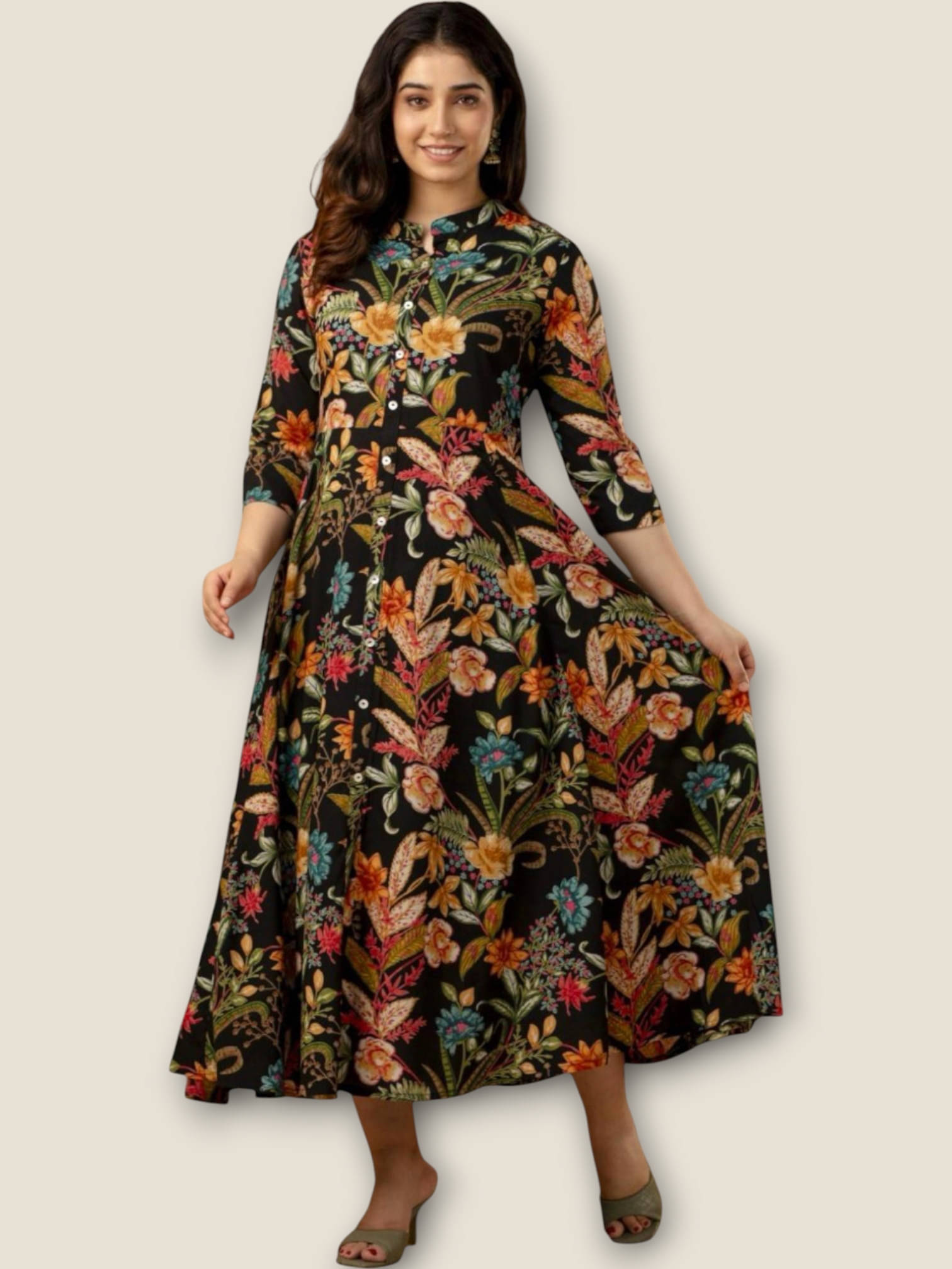 MK creation Women Rayon Printed Gown ( Multicolor )     			MK creation Women Rayon Printed Gown ( Multicolor )