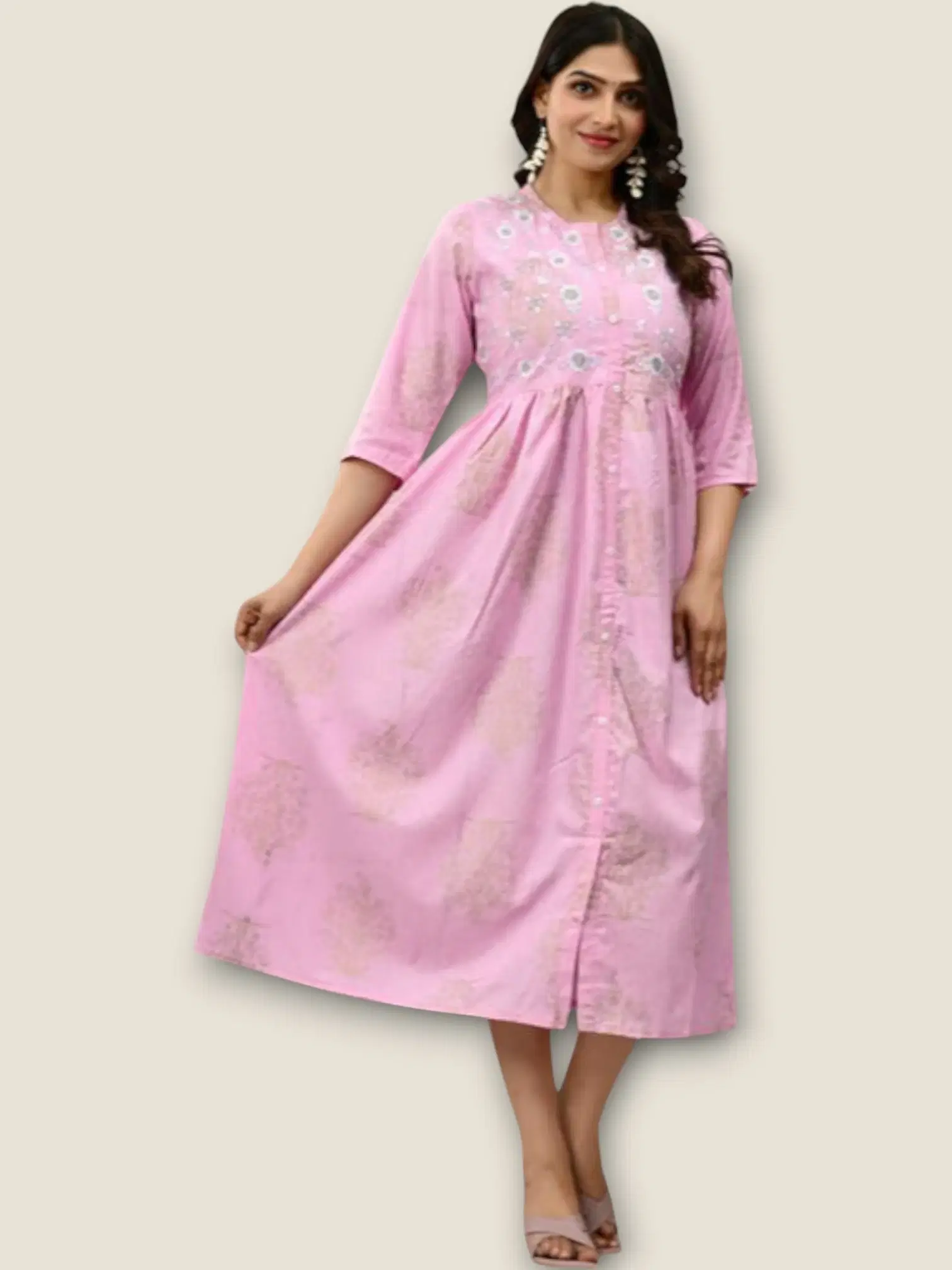     			MK creation Women Rayon Printed Gown ( Pink )