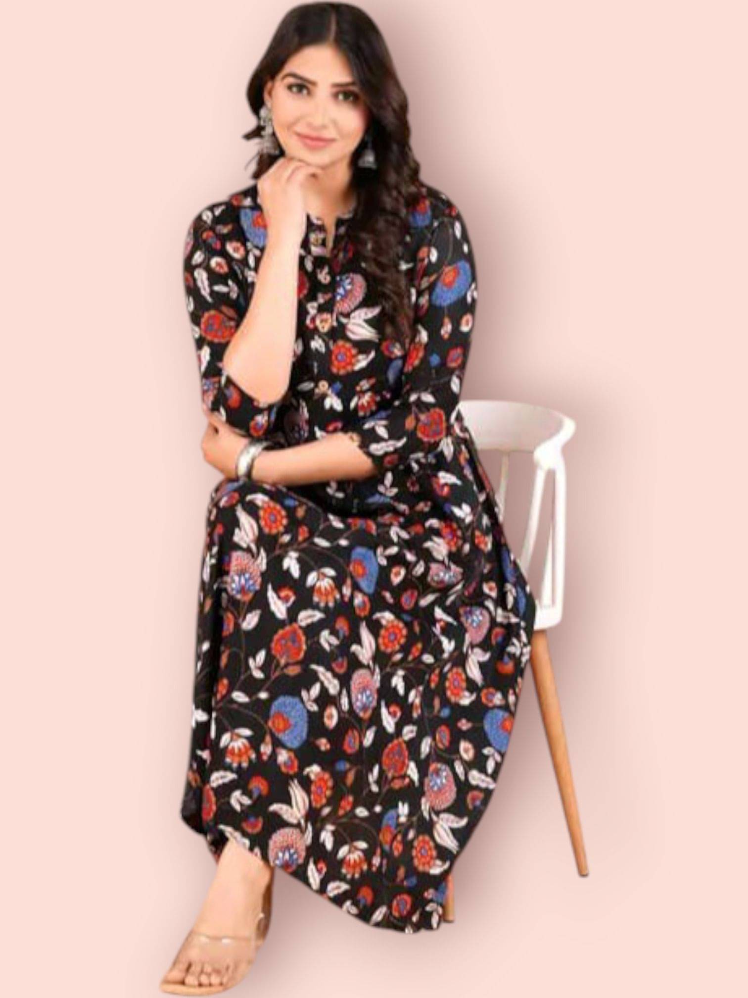 MK creation Women Rayon Printed Gown ( Black )     			MK creation Women Rayon Printed Gown ( Black )