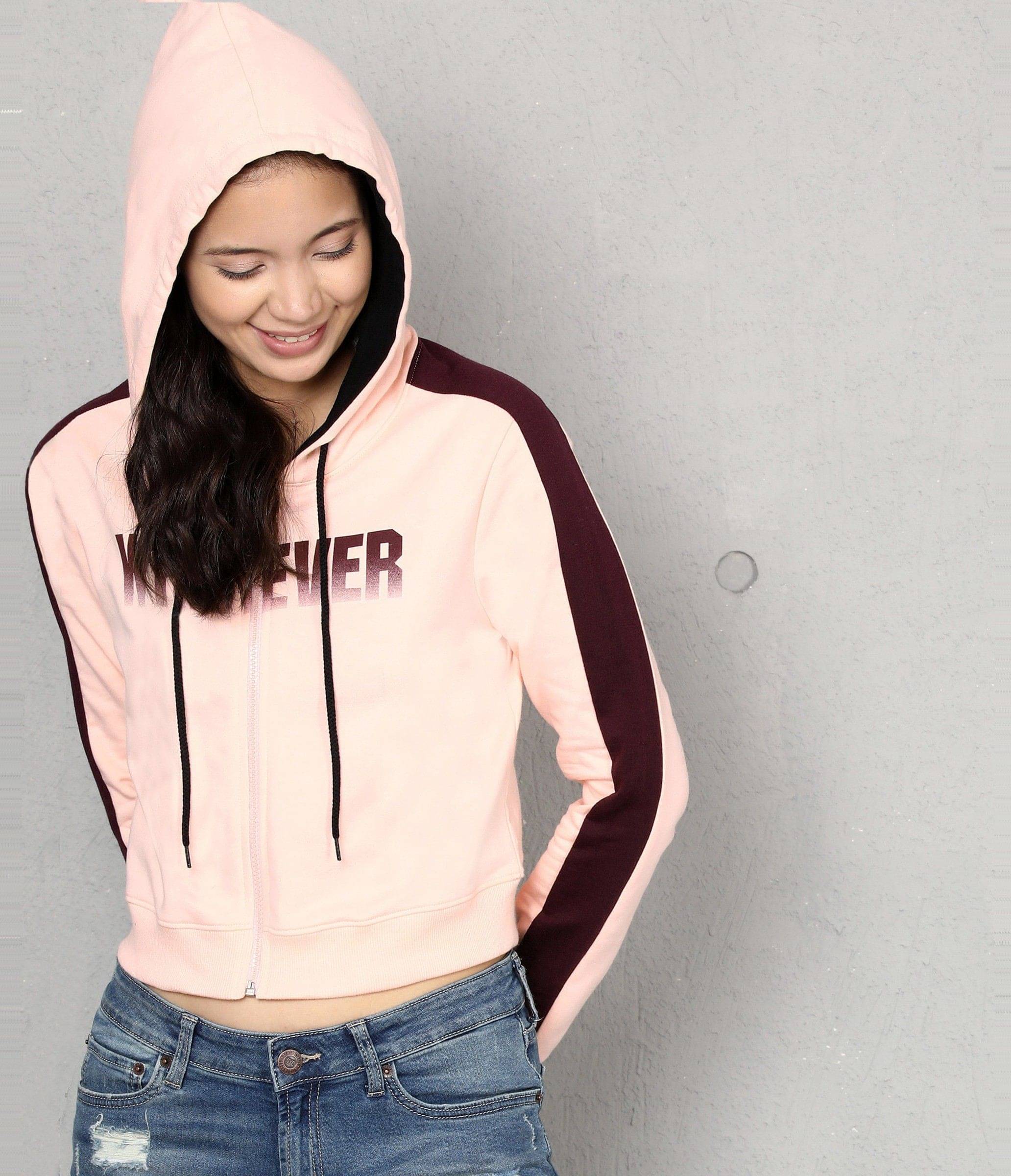 Maniac Women Cotton Blend Hooded Sweatshirt For Light Winters ( Pink ) Maniac Women Cotton Blend Hooded Sweatshirt For Light Winters ( Pink )