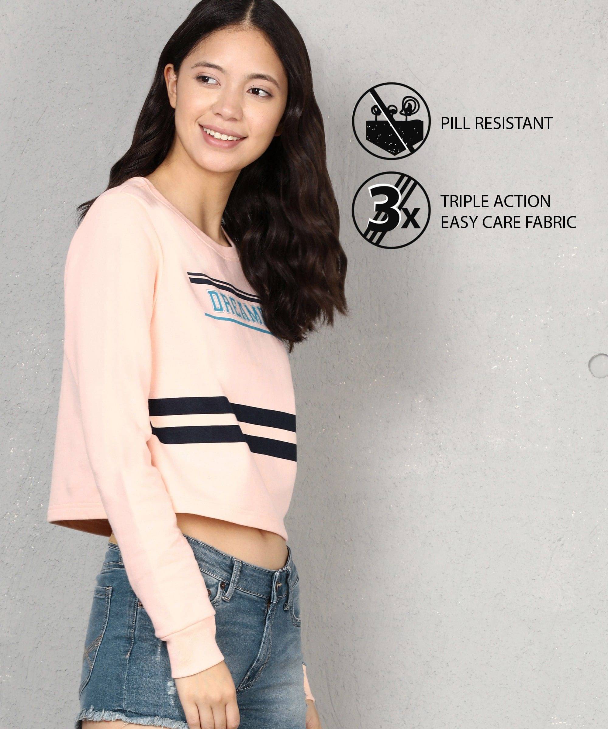 Maniac Women Cotton Blend Round Neck Sweatshirt For Light Winters ( Pink ) Maniac Women Cotton Blend Round Neck Sweatshirt For Light Winters ( Pink )