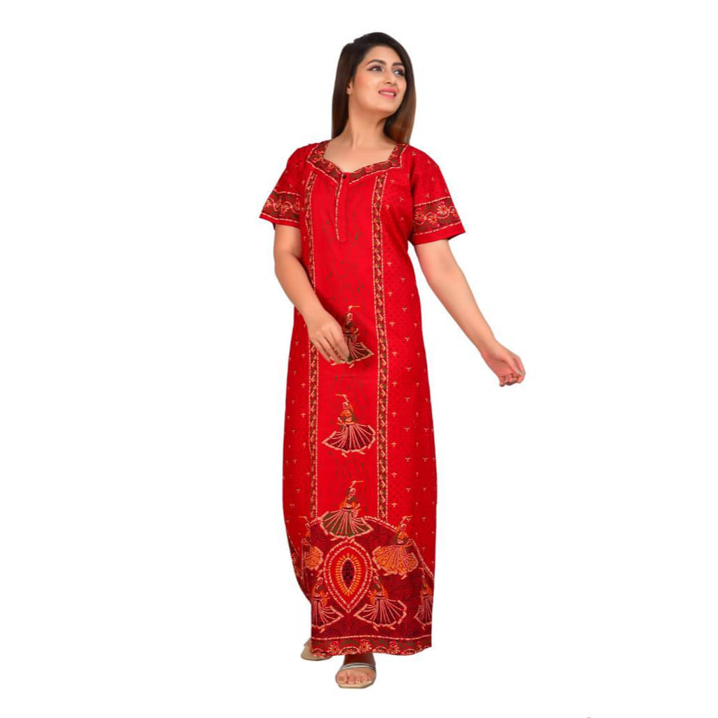     			Nira Cotton Printed Women Regular Nighty ( Red )