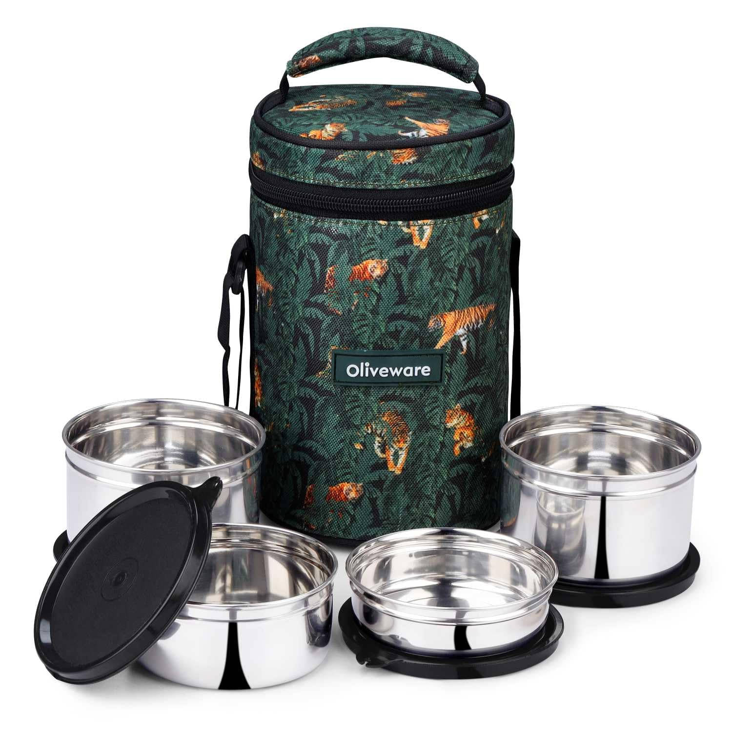     			Oliveware Meadow Stainless Steel Lunch Box 4 - Container ( Pack of 1 )